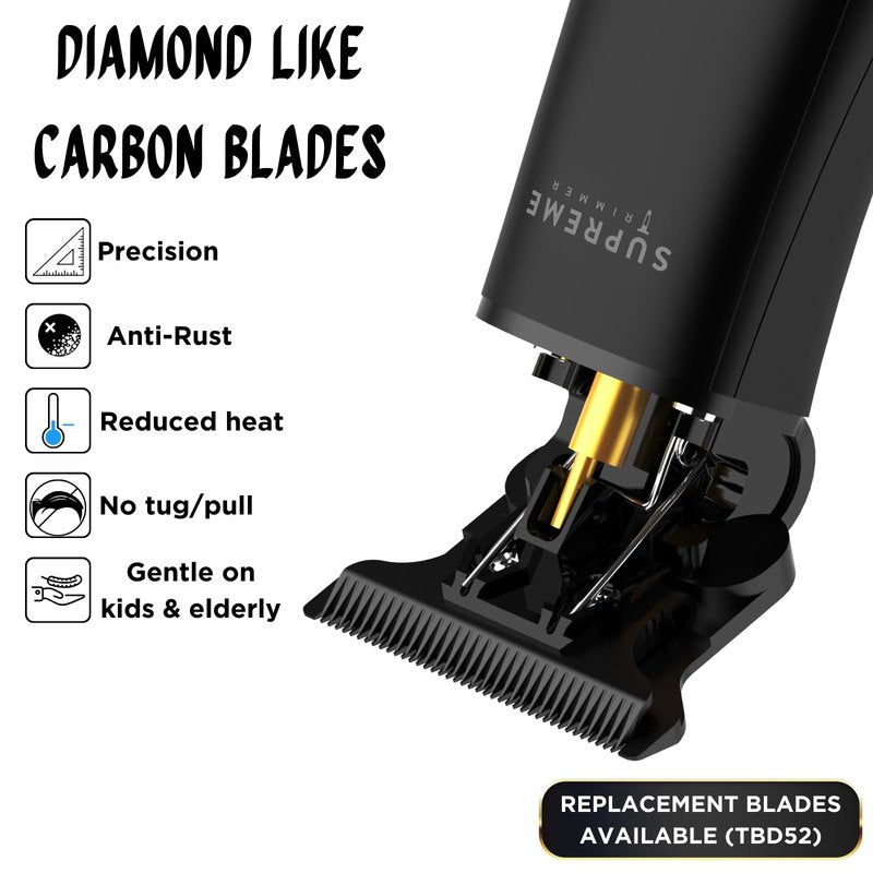 Supreme Trimmer T Shaper - Quiet Cordless Beard & Hair Trimmer for Men | 120 Min Runtime, Low Noise, Zero-Gap DLC Blade | Ideal for Sensitive Skin, Kids & Elderly | ST5206