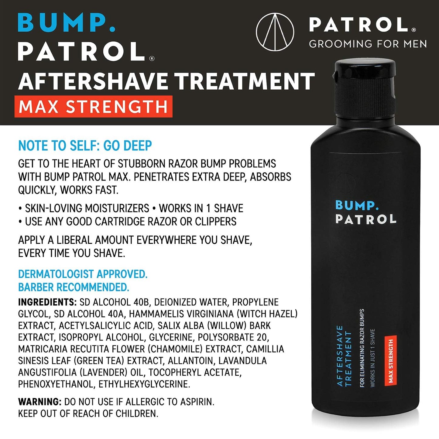 Bump Patrol Maximum Strength Aftershave Treatment Serum – Razor Bump Stopper and Ingrown Hair Treatment for Men and Women, Fast Acting Salicylic Acid for Razor Burn & Shaving Irritation - 2 oz Pack 4