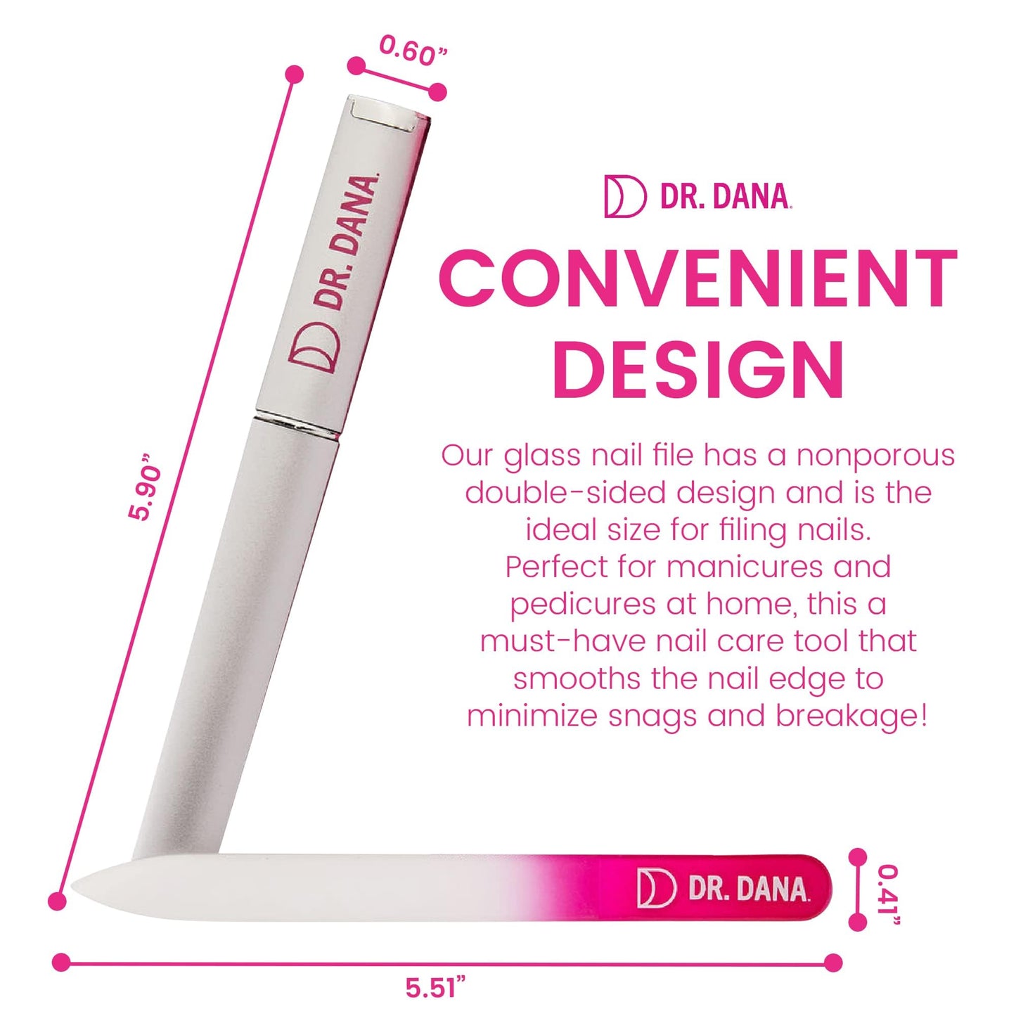 Dr. Dana Glass Nail File with Case - Premium Double-Sided Etched Crystal Nail File for Natural Nails, Protective Travel Case Included – Ideal Self Care Gift, Professional Quality by Dr. Dana