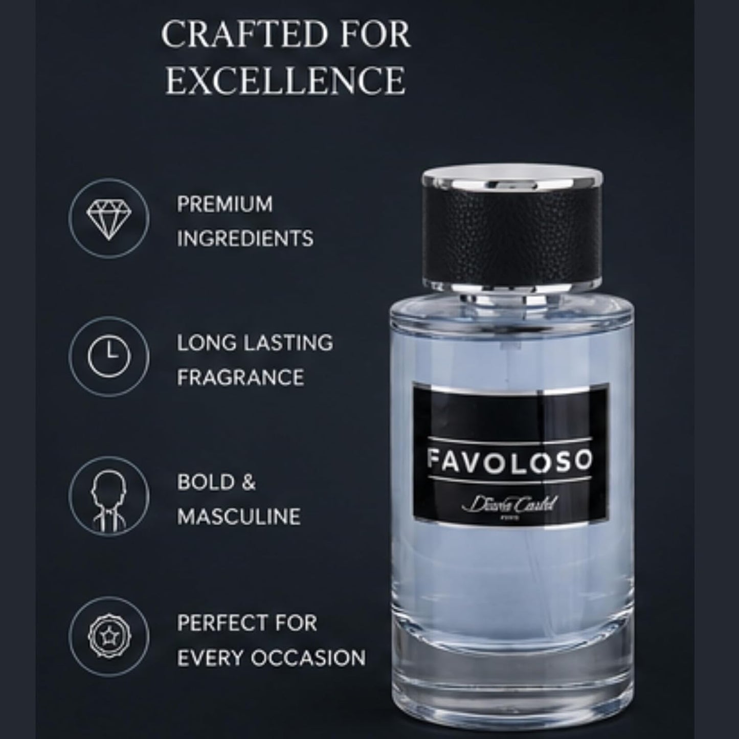Diane Castel Favoloso Cologne for Men - Woody Marine Fragrance with Grapefruit & Cedar - 3.3 oz