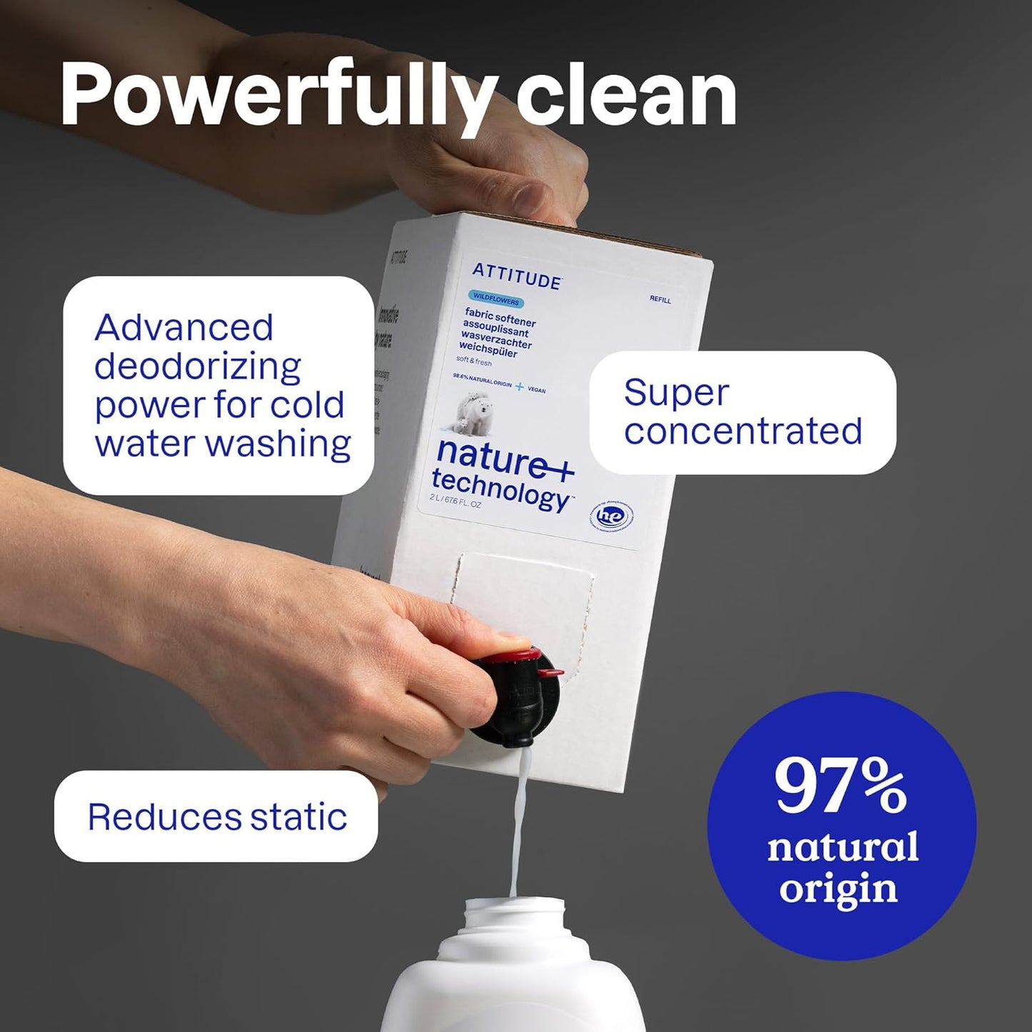 ATTITUDE Liquid Fabric Softener - Plant-Based & Vegan, Wildflowers Scent | 33.8 Fl Oz, 40 Loads