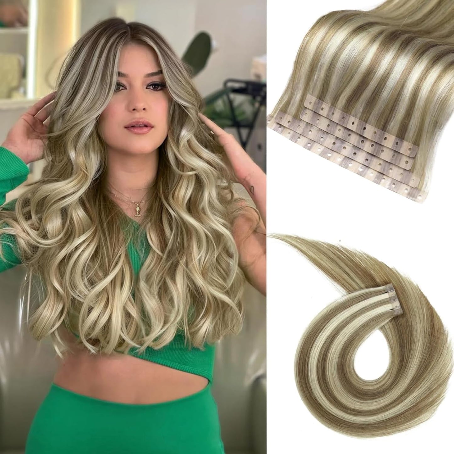 Remy Human Hair Extensions - Micro Bead OVO Weft | Highlight Blonde 9A/P60, 14 Inch (30g, 4 Pcs)