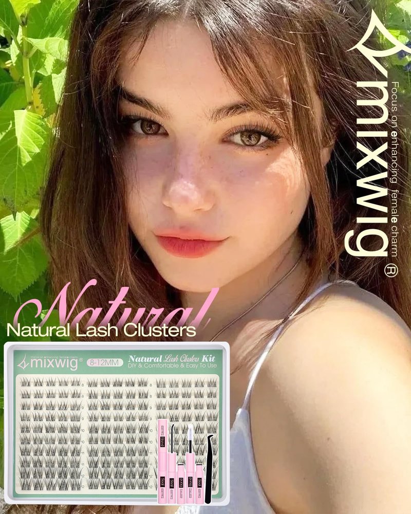 Short Lash Clusters Kit 8-12MM Natural Lash Extension kit Invisible Band Eyelash Clusters Wispy Cluster Eyelash Extensions C Curly DIY Cluster Lashes Bond and Seal Tweezers by Lvmixwig