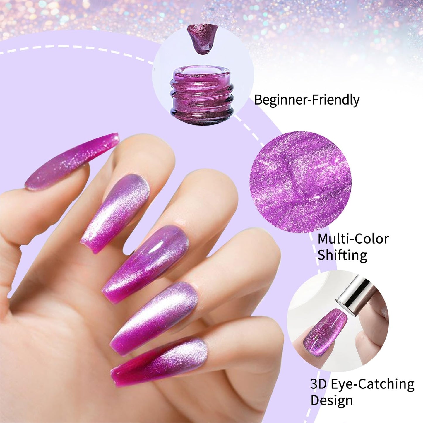 finger secret 10ml Gel Cat Eye Nail Polish Kit - 9Pcs Cat Eye Magnetic Nail Polish With Magnetic Iron Rod Double Ended Nail Tool, Long-Lasting and Non-Fading Creating Fashionable Manicures