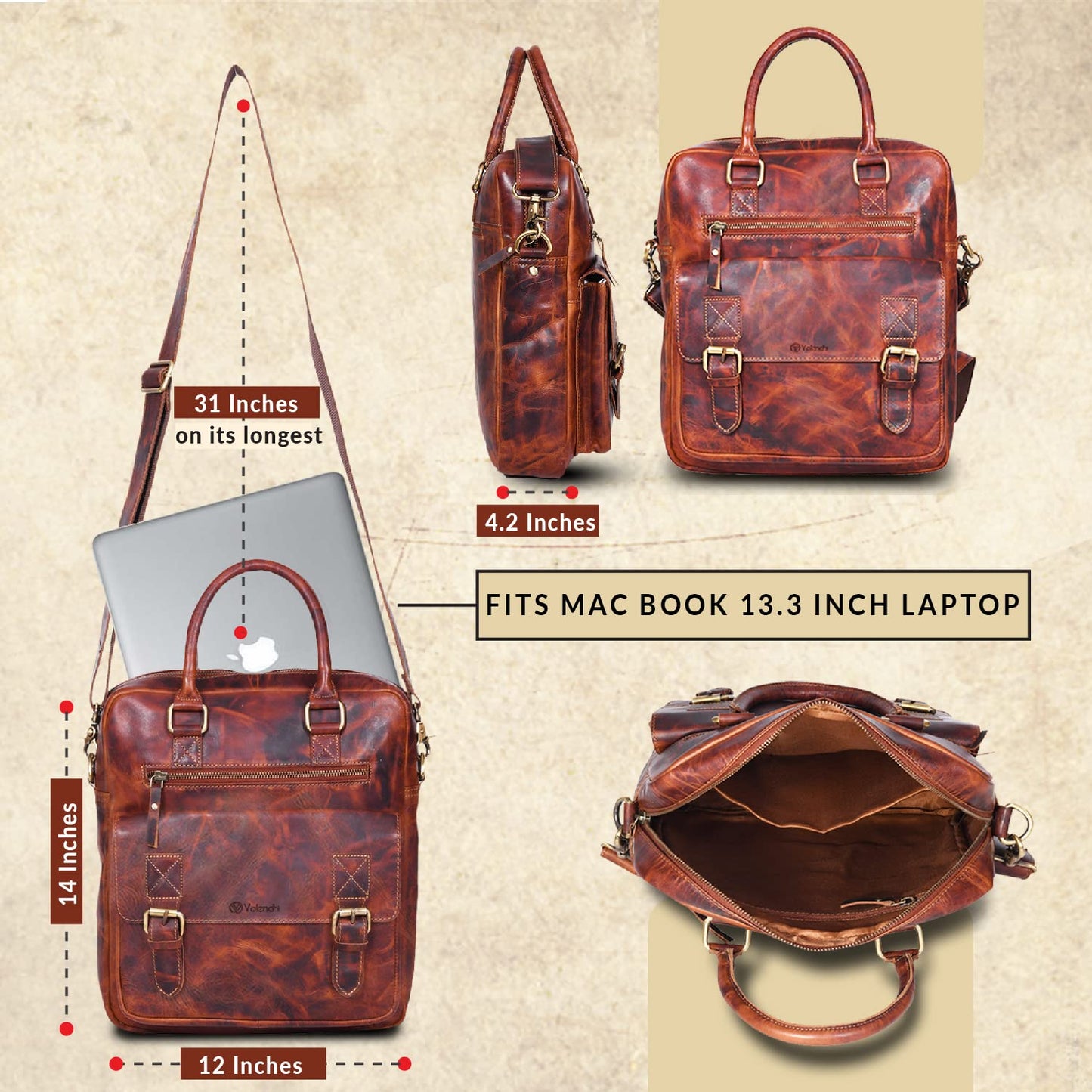 VALENCHI Leather Messenger Bag For Men - Laptop Messenger Briefcase & Shoulder Bag-Office, Work, Travel