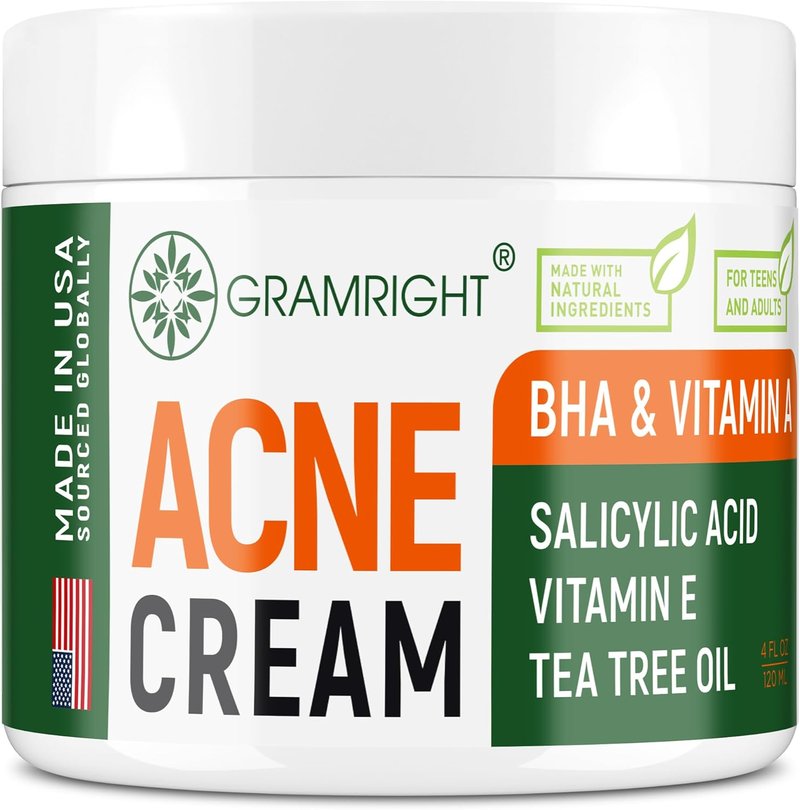 Acne Face Cream - Natural Tea Tree Oil & Salicylic Acid Treatment for All Skin Types | 4 fl. oz Cystic Acne Solution