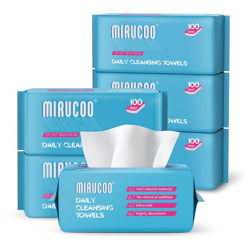 Ultra Soft Daily Cleansing Towels - 100% Organic Viscose | 100 Sheets, Disposable Facial Washcloths for Sensitive Skin