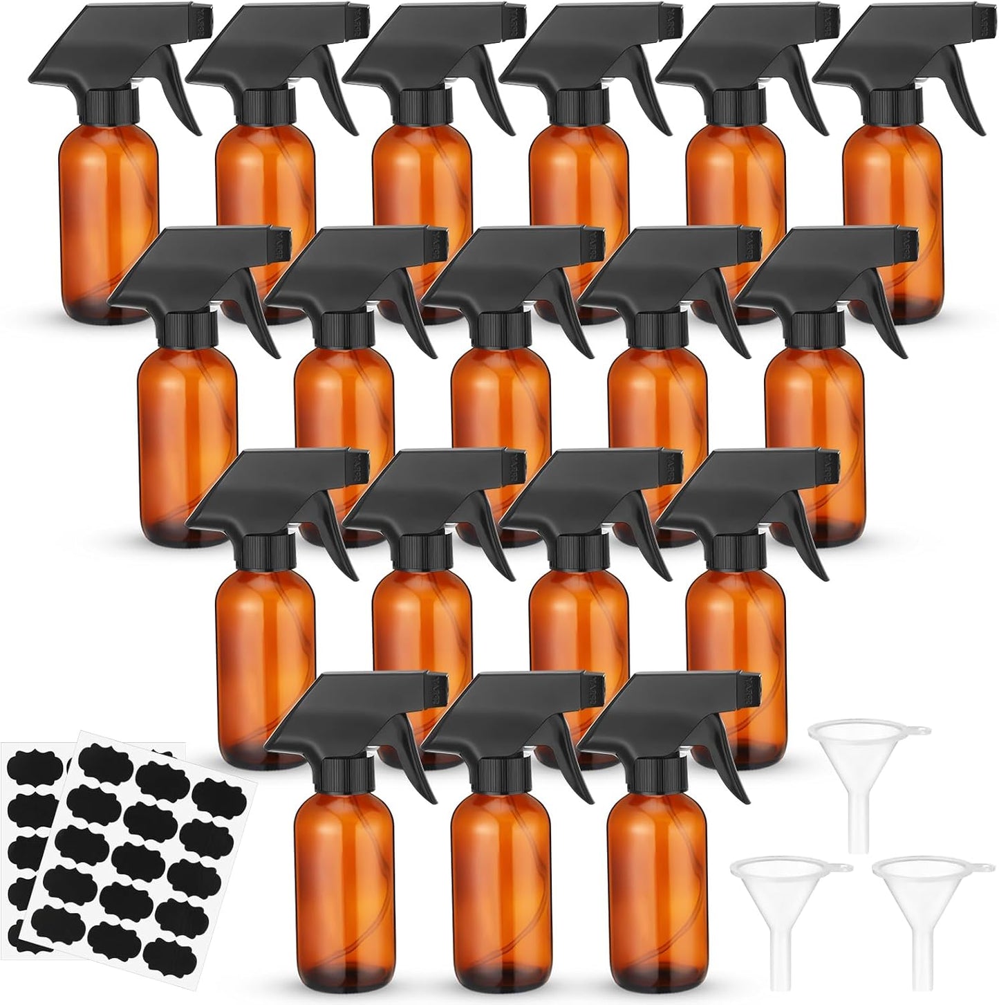 Fumete 20 Pcs 4 oz Glass Spray Bottles - Refillable Trigger Sprayers for Essential Oils, DIY, Kitchen & Hair | Amber