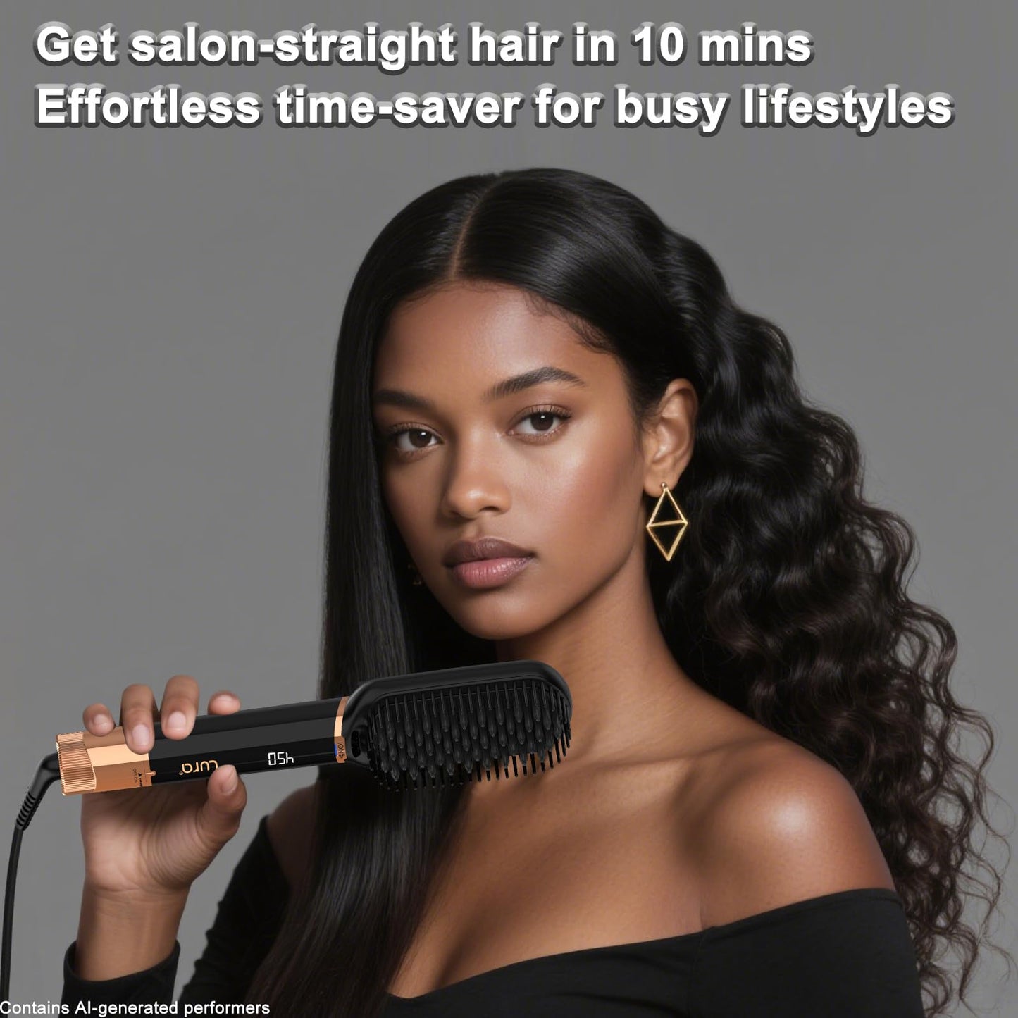 LURA Ionic Hair Straightener Brush,Dual Voltage Hair Straightening Brush for Women,High Heat Flat Iron Brush for Black Women，Ceramic Hair Straightener Comb with 6 Adjust Temperature