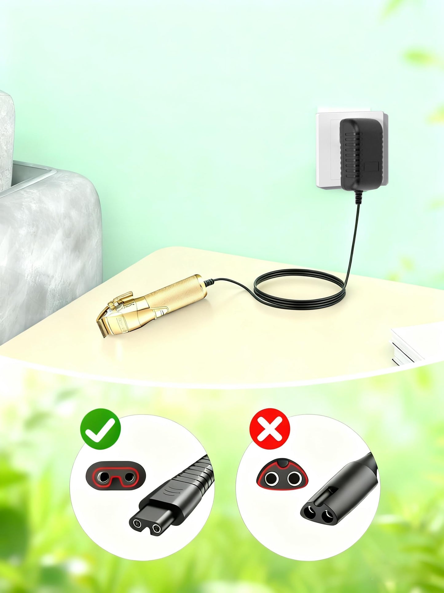 Charger Replacement for Babyliss PRO LoPROFX/Barberology GOLDFX/SILVERFX/FX673/FX870/FX787 Power Cord, with 2 Clean Brush