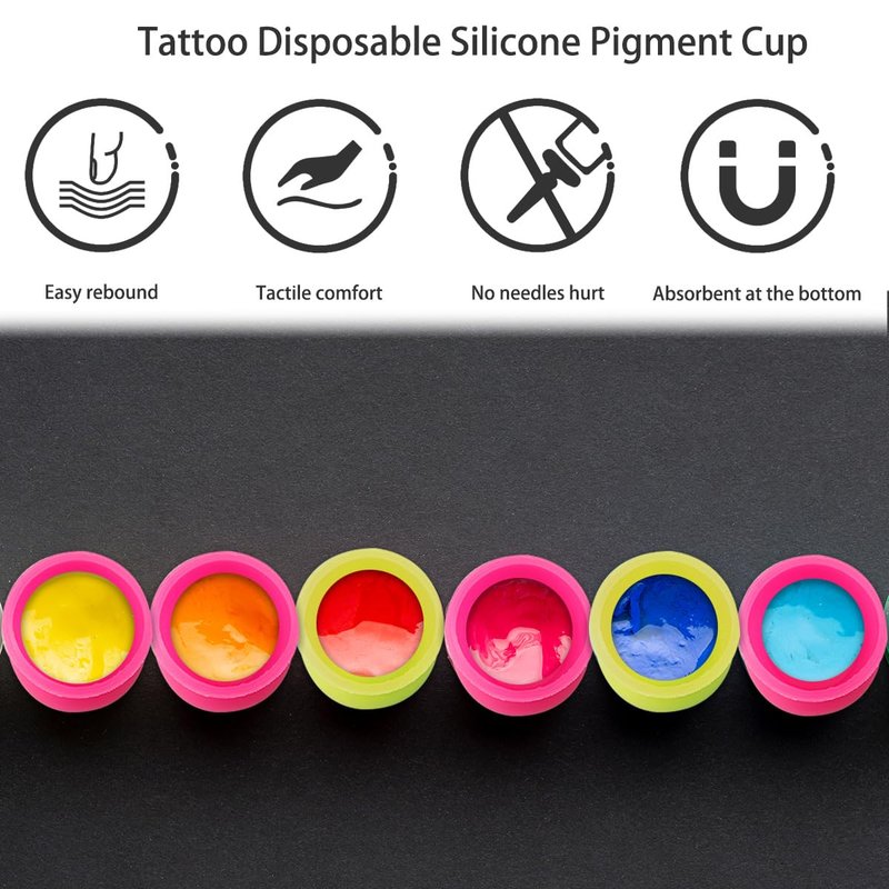 600Pcs Tattoo Ink Cup Disposable Silicone Tattoo Pigment Cup Pigment Cup Tattoo Pigment Holder for Eyebrow Lip Color, 2 Colors
