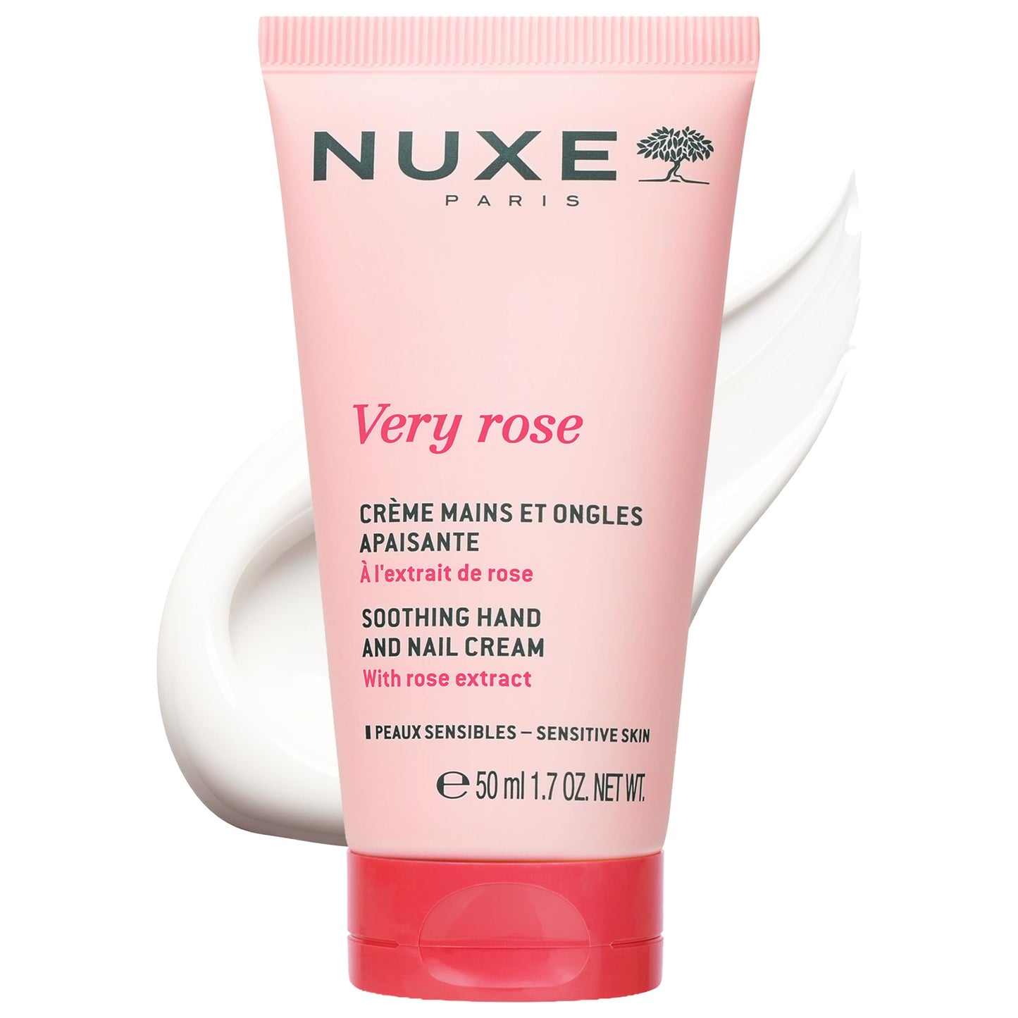 NUXE Very Rose Hand and Nail Cream, Hydrating & Soothing Hand Moisturizer with Rose Oil Extract, Aloe Vera and Glycerin, 1.7 Fl Oz