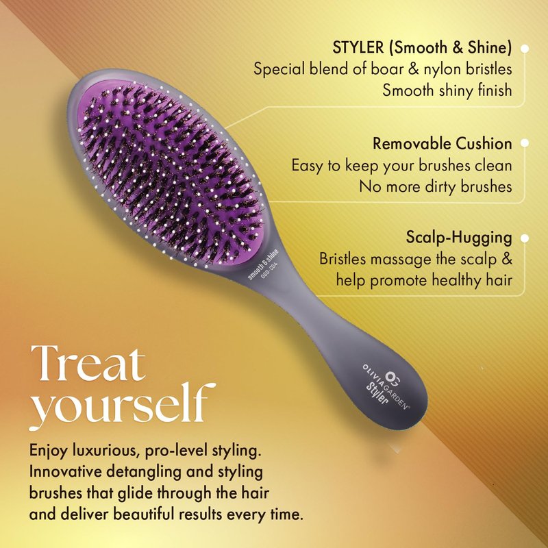 Olivia Garden OG Brush Collection Set - Includes 3 Hair Brushes for All Hair Types, Detangling, and Smoothing - For Wet and Dry Hair - Black