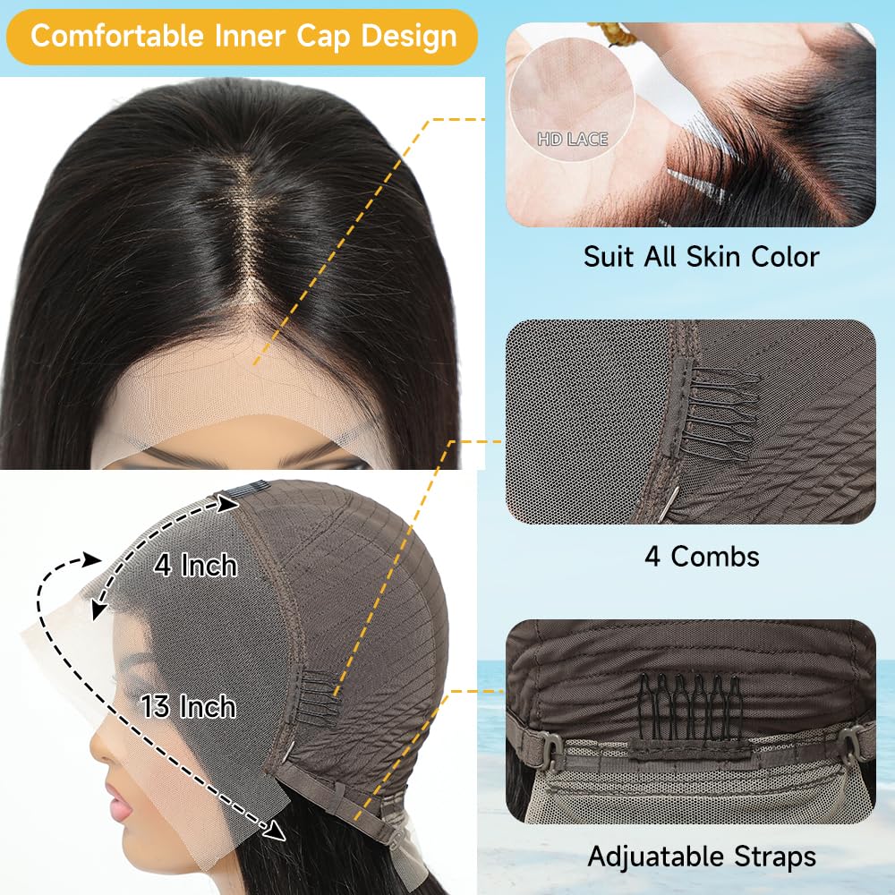 ASUTTRY Bob Wig Human Hair 200 Density Virgin Remy Hair Double Drawn Human Hair Wig 3x Longer Lifespan 13x4 HD Lace Front Wigs Human Hair Pre Plucked Bone Straight Short Bob Natural Black 10”