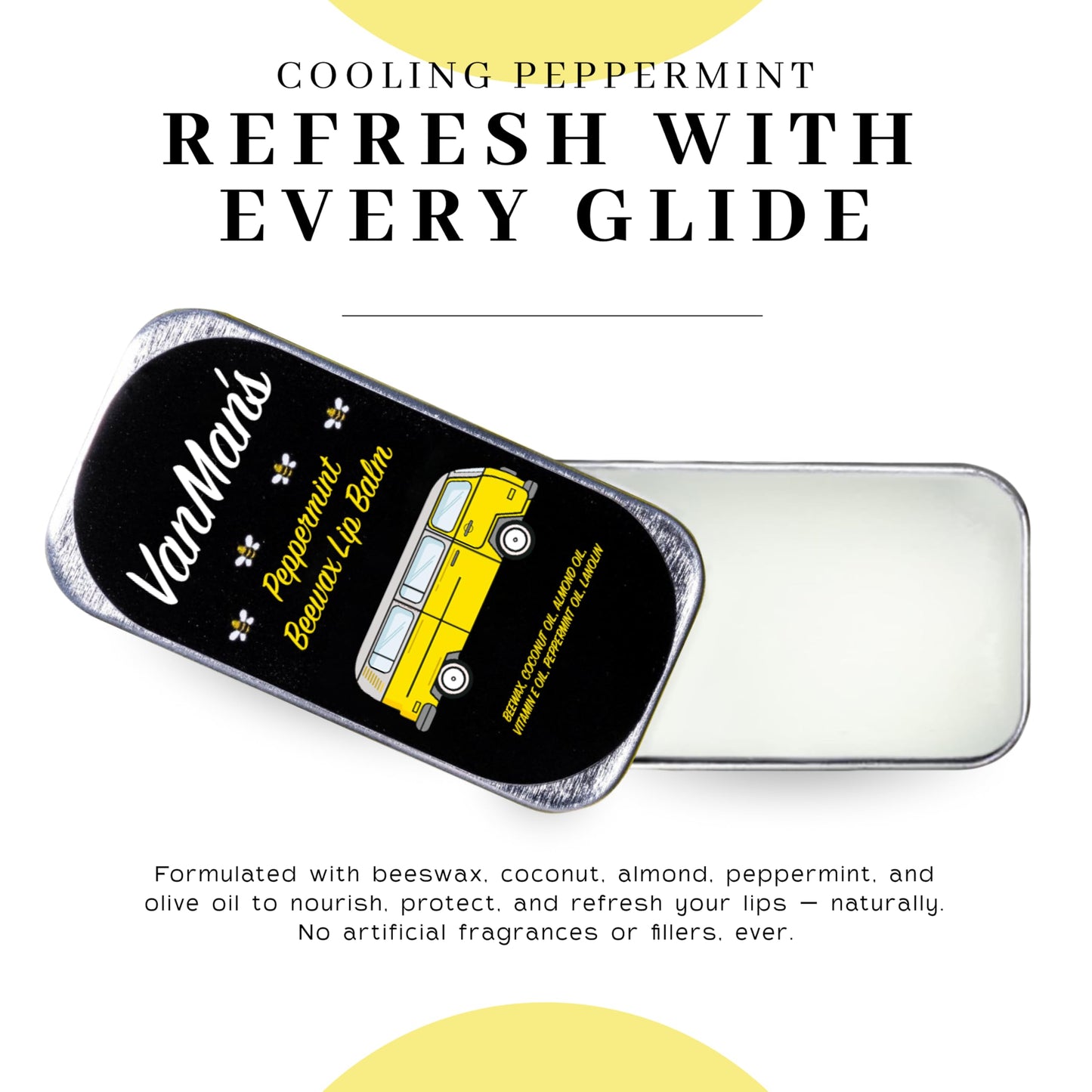 Vanman’s - Handmade Peppermint Beeswax Lip Balm (3 Pack) - Peppermint Balm with Rosemary, Almond and Coconut Oil - Bee Balm with Vitamin E - Ideal for Dry Lips