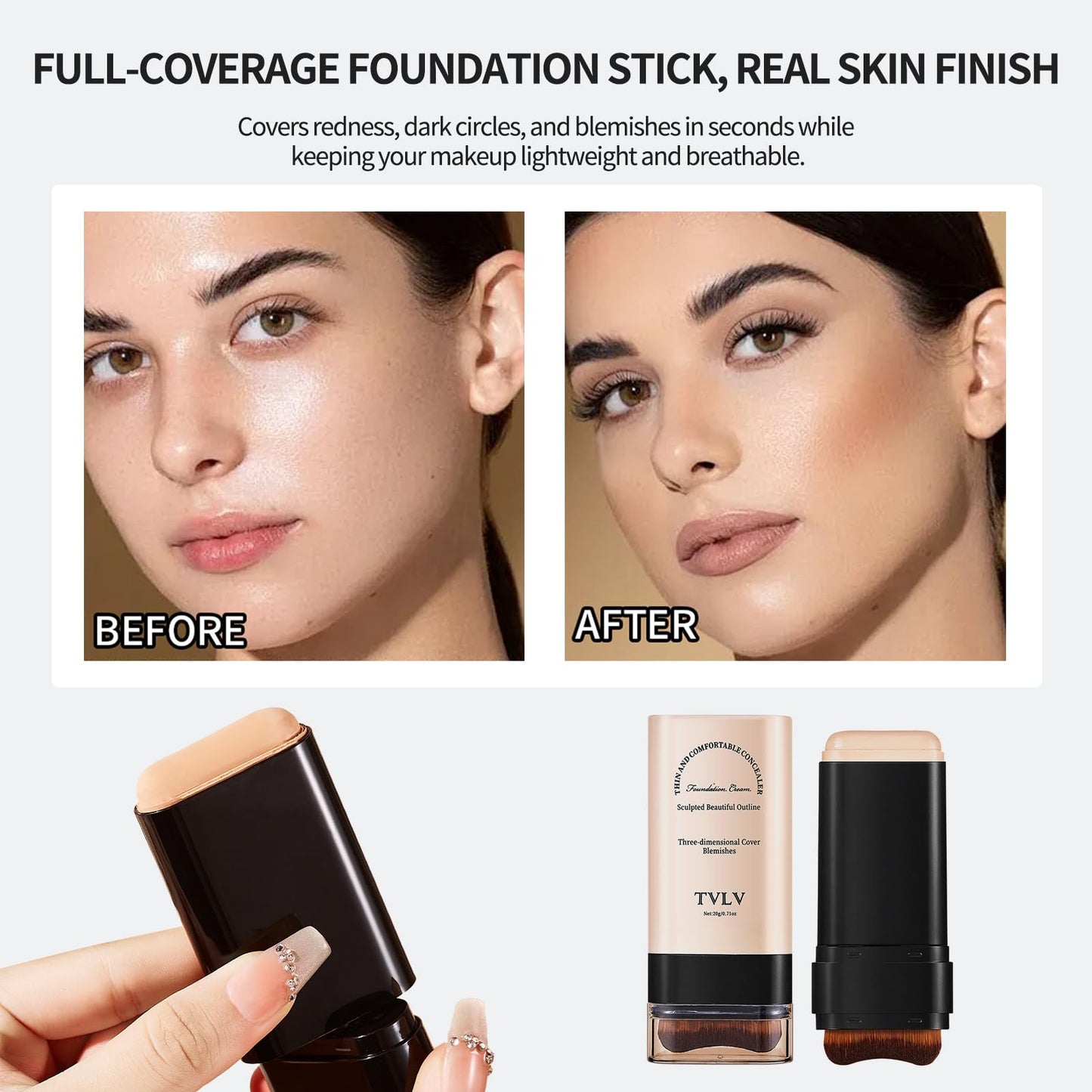 Face And Body Moisturizing Concealer Foundation,Flawlessly Covers Dark Circles, Wrinkles, Fine Lines. Features A Built-in Soft,Dense Brush Head.Medium-Dark And Natural Shades, 0.17 Oz (05#HONEY)