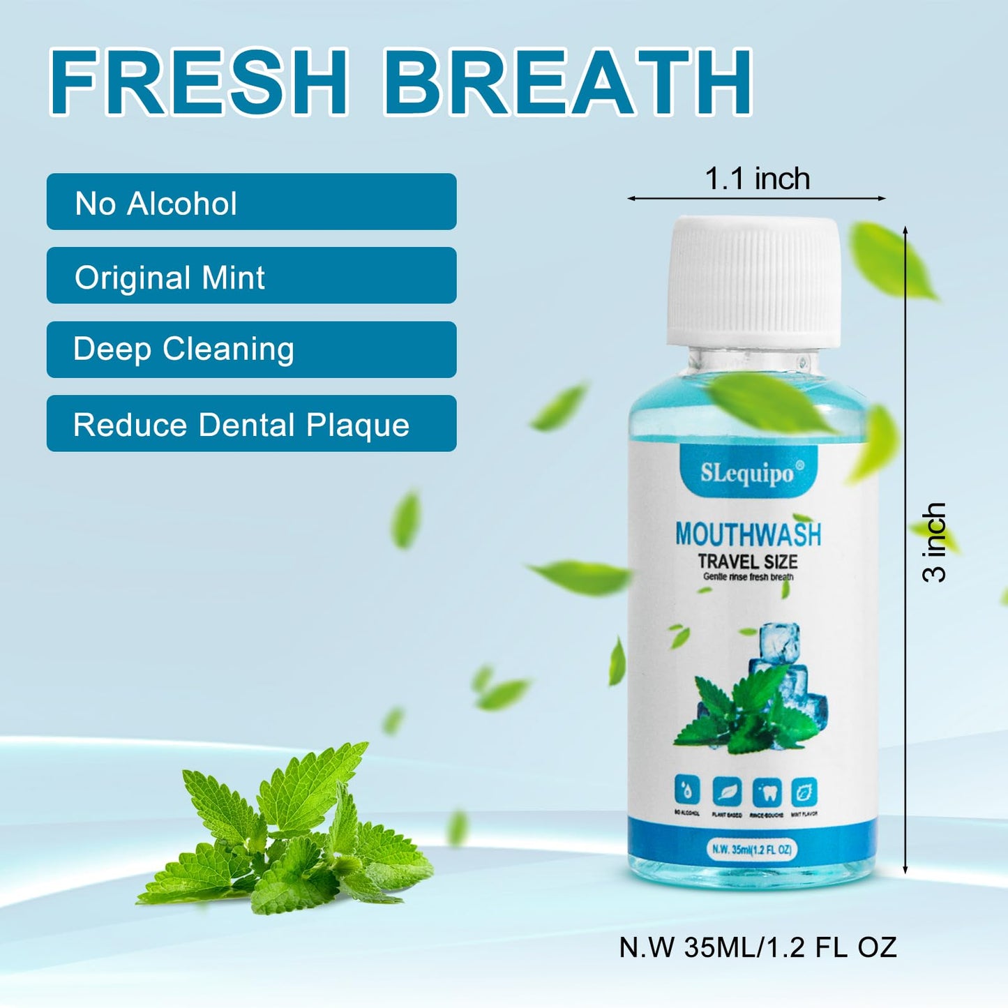 SLequipo 50 pcs Travel Size Mouthwash Bulk Mini Mouthwash, Fresh Mint Portable Mouthwash Individual 1.2oz/35ml Mouthwash Bottles for Travel Toiletry Kits