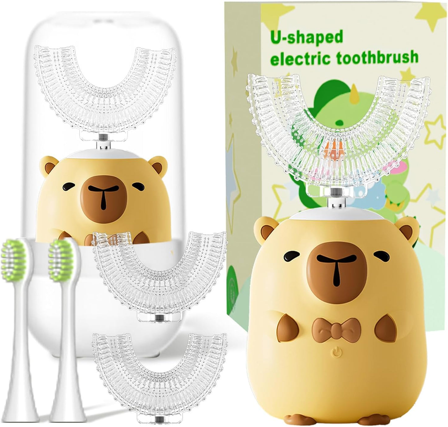Kids U-Shaped Ultrasonic Electric Toothbrush - Rechargeable Sonic Design with Smart Timer | Yellow (Ages 2–6)
