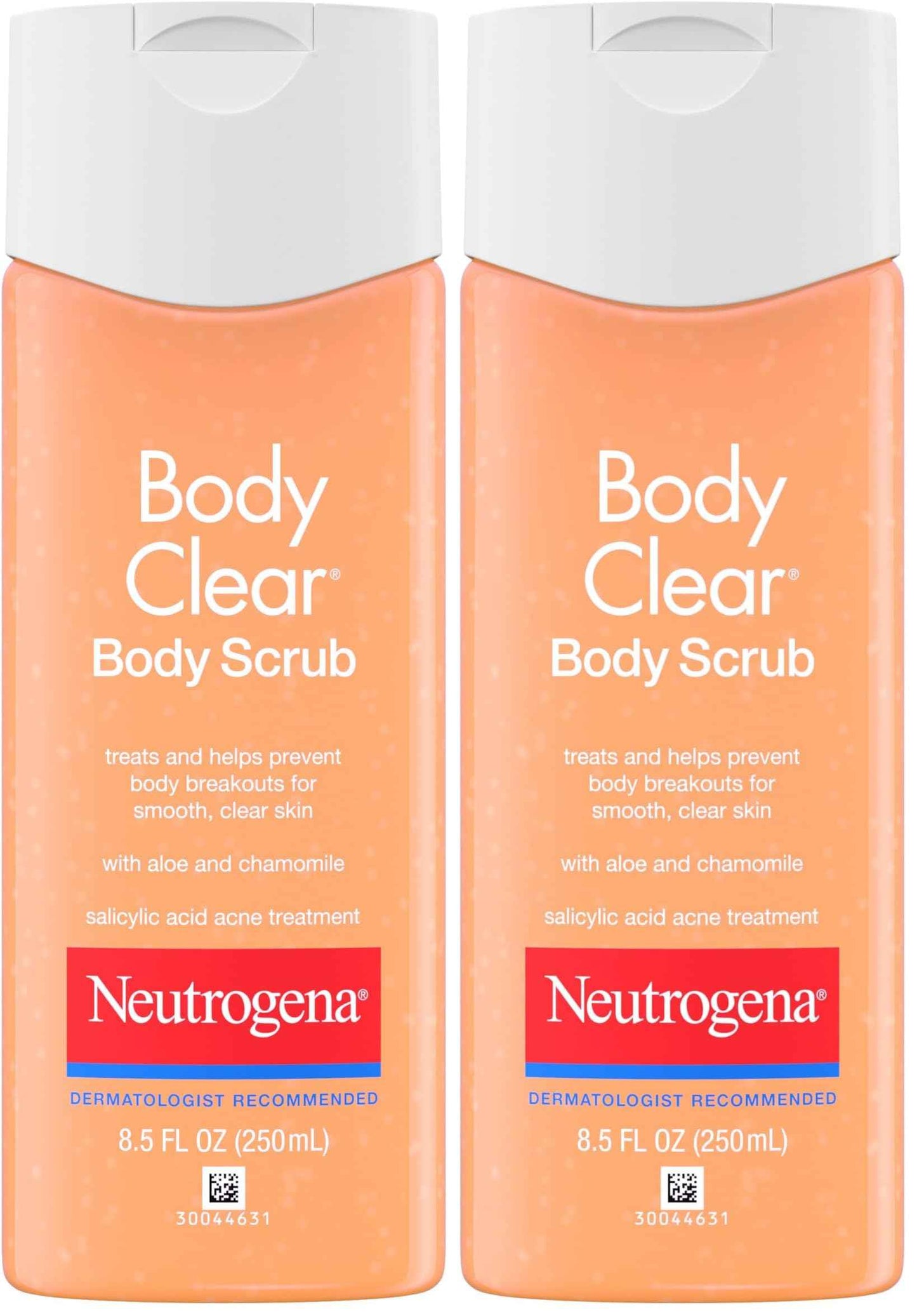Neutrogena Body Clear Oil Free Acne Body Scrub with Salicylic Acid, Exfoliating Body Wash for Back, Chest, and Shoulders, 8.5 fl. oz (Pack of 2)