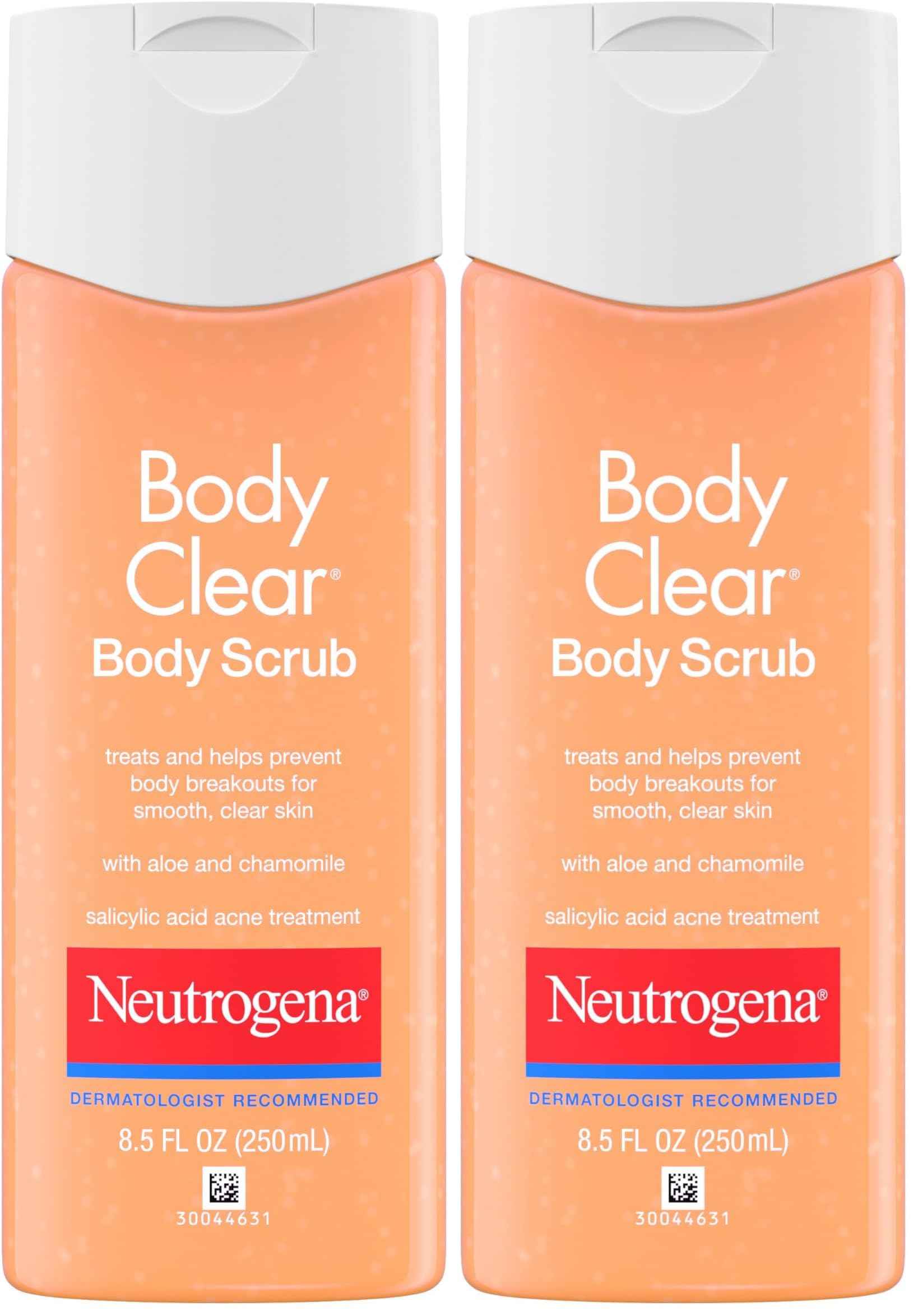 Neutrogena Body Clear Oil Free Acne Body Scrub with Salicylic Acid, Exfoliating Body Wash for Back, Chest, and Shoulders, 8.5 fl. oz (Pack of 2)