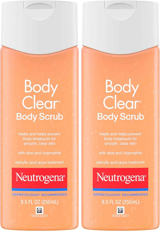 Neutrogena Body Clear Oil Free Acne Body Scrub with Salicylic Acid, Exfoliating Body Wash for Back, Chest, and Shoulders, 8.5 fl. oz (Pack of 2)