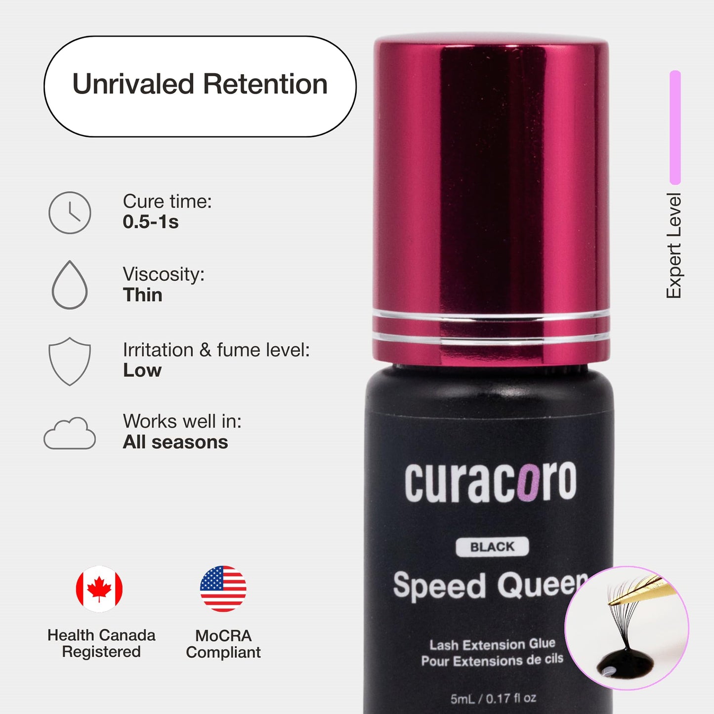 Curacoro Bold Black Eyelash Extension Glue 5ml, 0.5-1s Dry Time