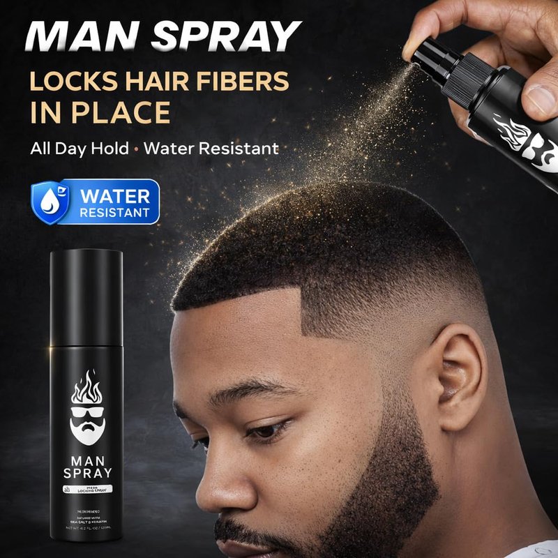 Hair Thickening Fibers (Black), Hair Fiber Locking Spray + Applicator Fiber Pump to create Natural looking Fuller Hair and Beard | Man Card Included | Hair Set by the THE MAN KIT