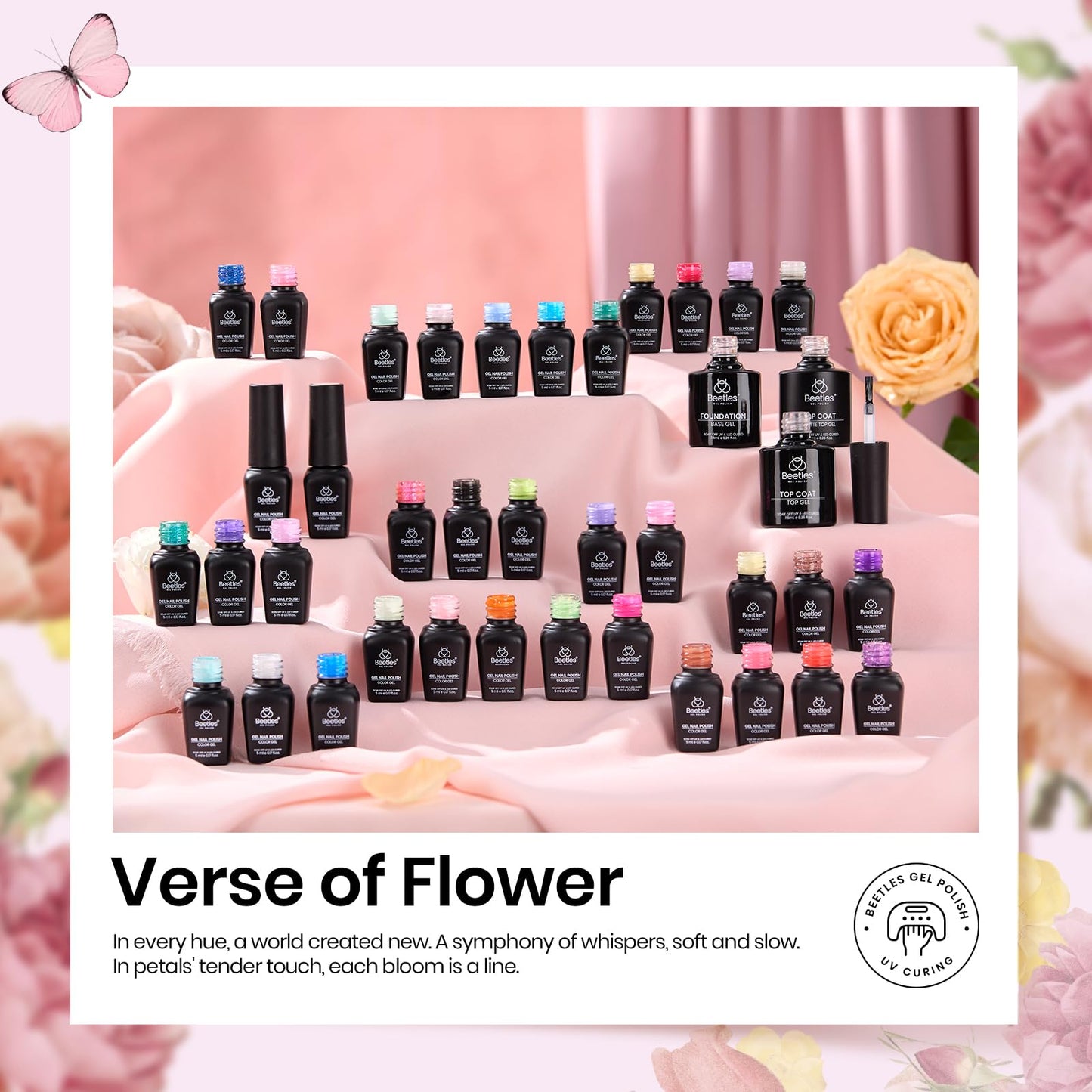 Beetles Summer Gel Nail Polish Set - 36 Colors Verse of Flower Gel Nail Kit, Pink White Black Red Purple Blue Yellow Gel Colors & 3Pcs Base Top Coat Soak off UV Home Salon Gift for Women