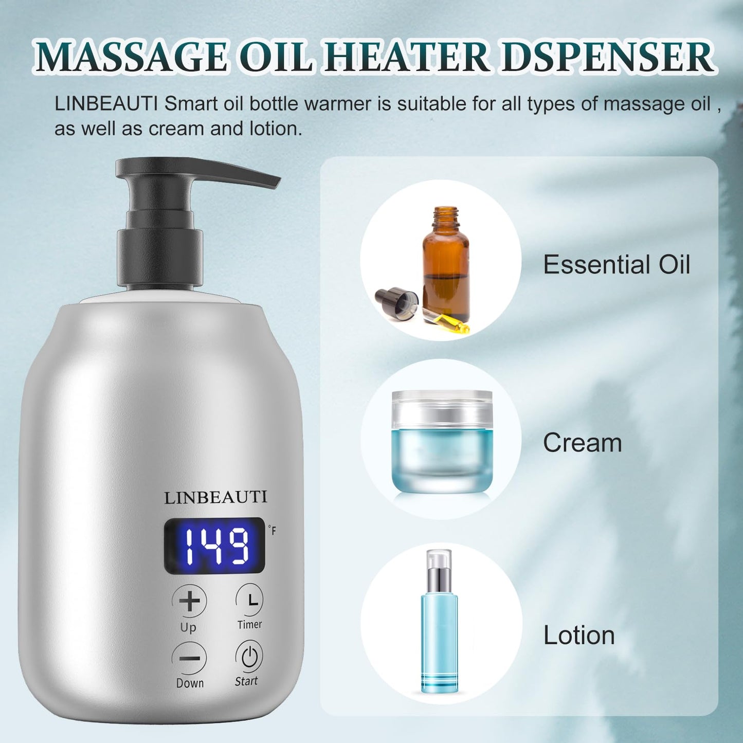 LINBEAUTI Massage Oil Warmer with Two Oil Bottle Dispenser, Lotion Bottle Warmer, Smart Touch Key Electric Warm Lotion Dispenser, Lube Gel Cream Warmer for Home Pro Salon Spa Massage