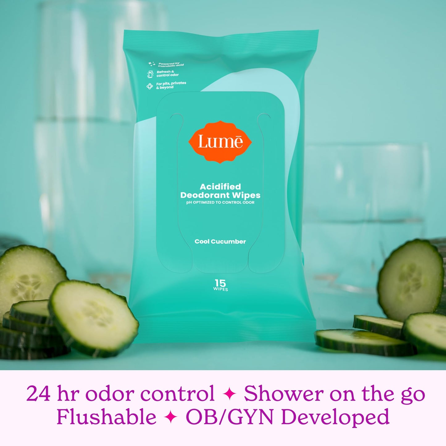 Lume Acidified Body Wash (Clean Tangerine) and Acidified Deodorant Wipes (Cool Cucumber) - 24 Hour Odor Control - Removes Odor Better than Soap - Moisturizing Formula - Aluminum Free, Baking Soda Free