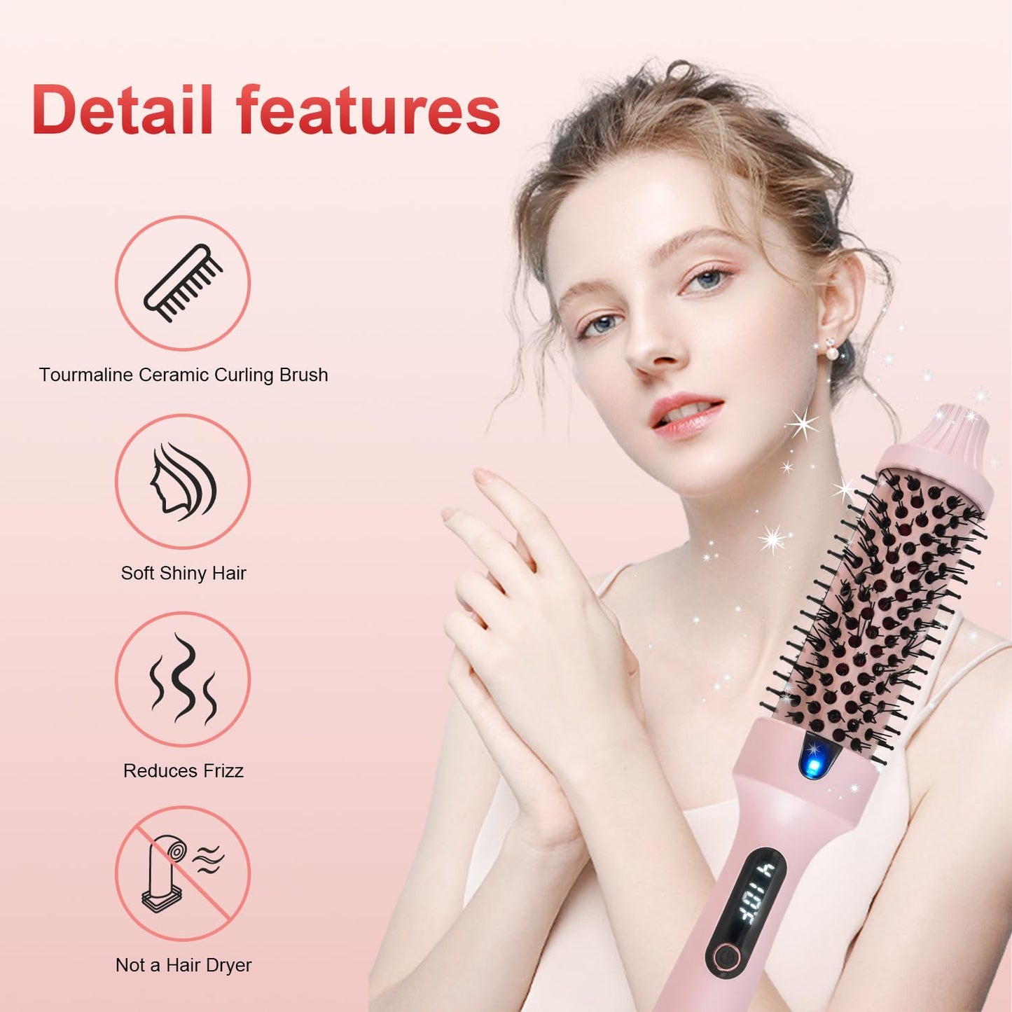 HYTAMY Thermal Brush, 1.5 Inch Heated Round Brush for Blow-Dry Styles, Shinier and Smoother Hair, Portable Travel Styling Tool, Gift for Women (Pink)