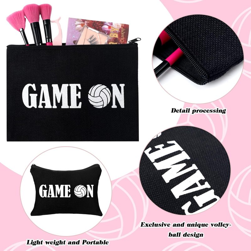 Volleyball Cosmetic Bags - 30 Pcs Travel Pouch Set for Women | Canvas Makeup Bags for Teams (Black & White)