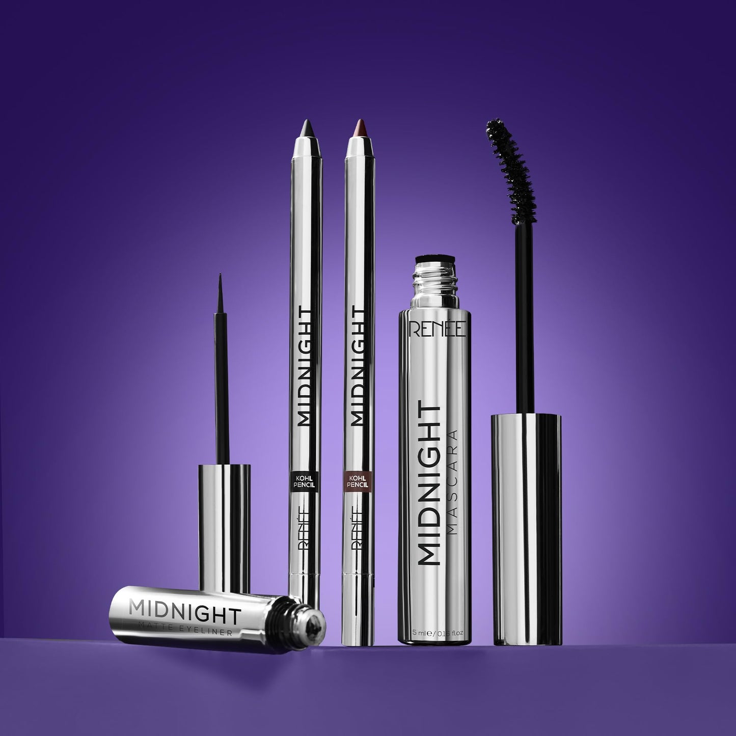 RENEE Midnight Mascara with Unique 360-Degree Wand, Darkest Black, Clump-Free & Long-Lasting Formula, Volumizes, Lengthens & Nourishes, Infused with Vitamin E