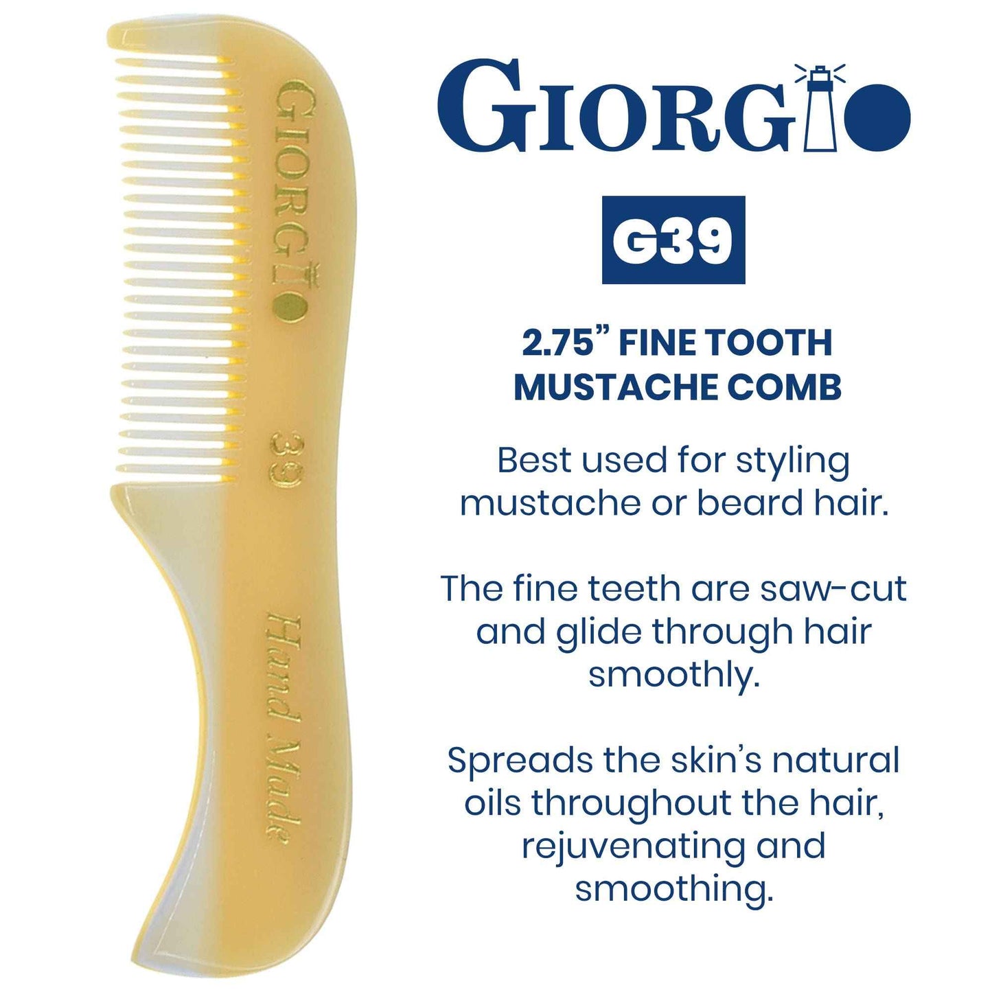 Giorgio G36 Handmade All Fine Tooth Pocket Comb for Men, Hair Comb Straightener for Everyday Grooming Styling Hair, Mustache and Beard for Men Women and Kids, Use Wet or Dry, Saw Cut and Hand Polished