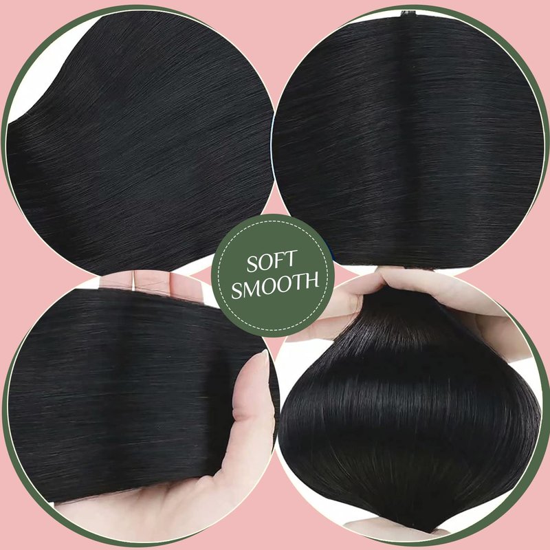 Natural Straight Clip-In Hair Extensions - 16 Inch, 120g Real Human Hair, Black - 7 Pieces