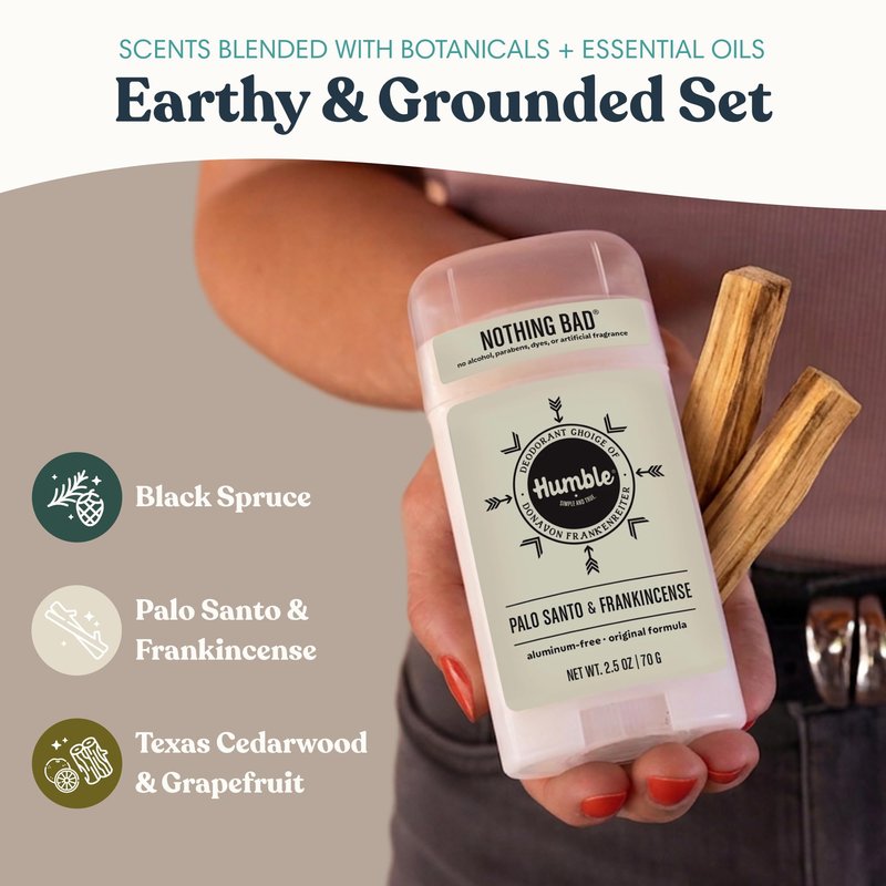 Humble Aluminum-Free Deodorant for Women & Men, Earthy Scents Variety Pack - Clean & Fresh Natural Deodorant Stick with Essential Oils for Long-Lasting Odor Control - 3 Pack