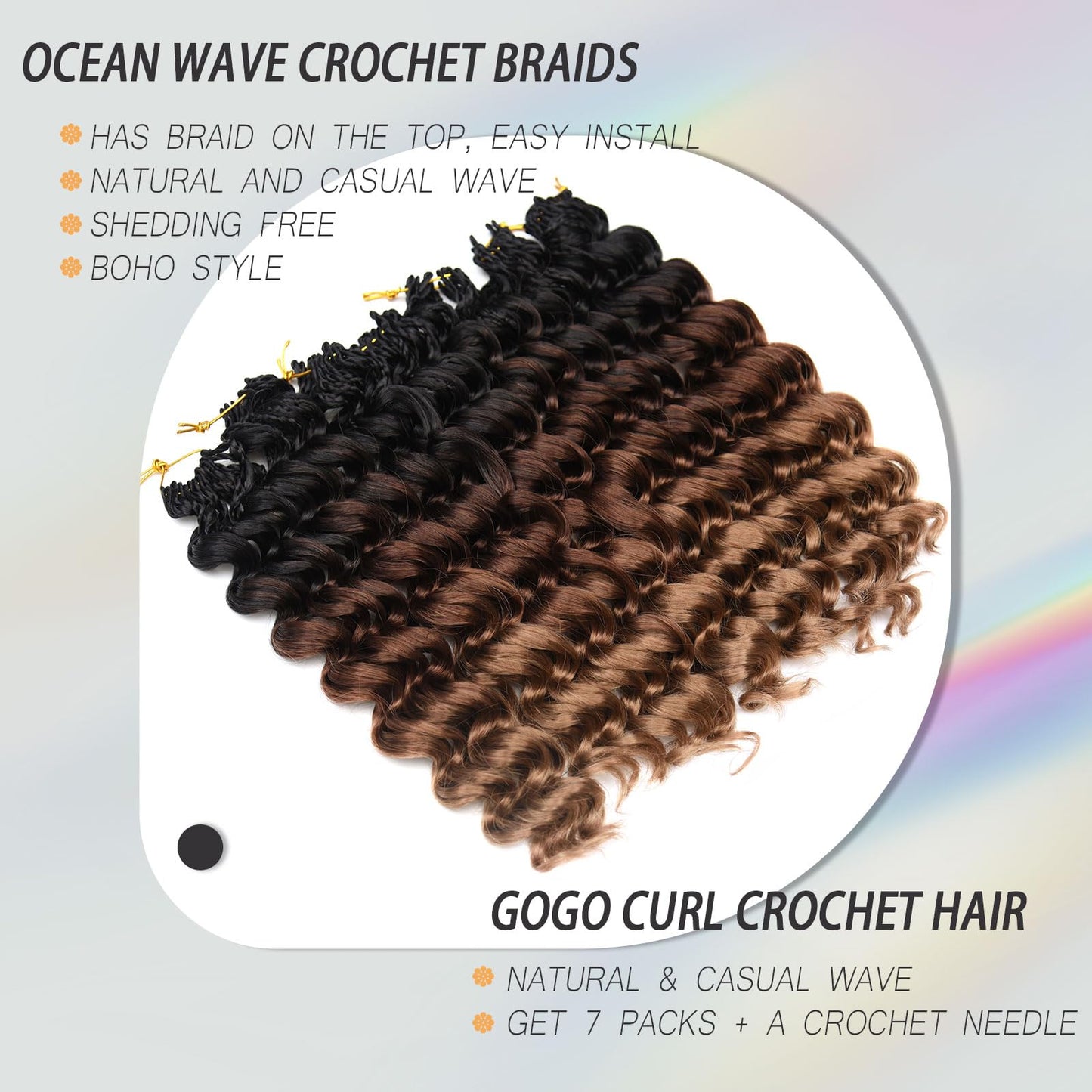 Pre Looped GoGo Curl Crochet Hair Ocean Wave Crochet Braids for Women 12 Inch Ombre Brown Blonde Curly Hair Crochet Deep Water Wave Beach Curl Synthetic Braiding Hair Extensions 7 Packs 1B/30/27