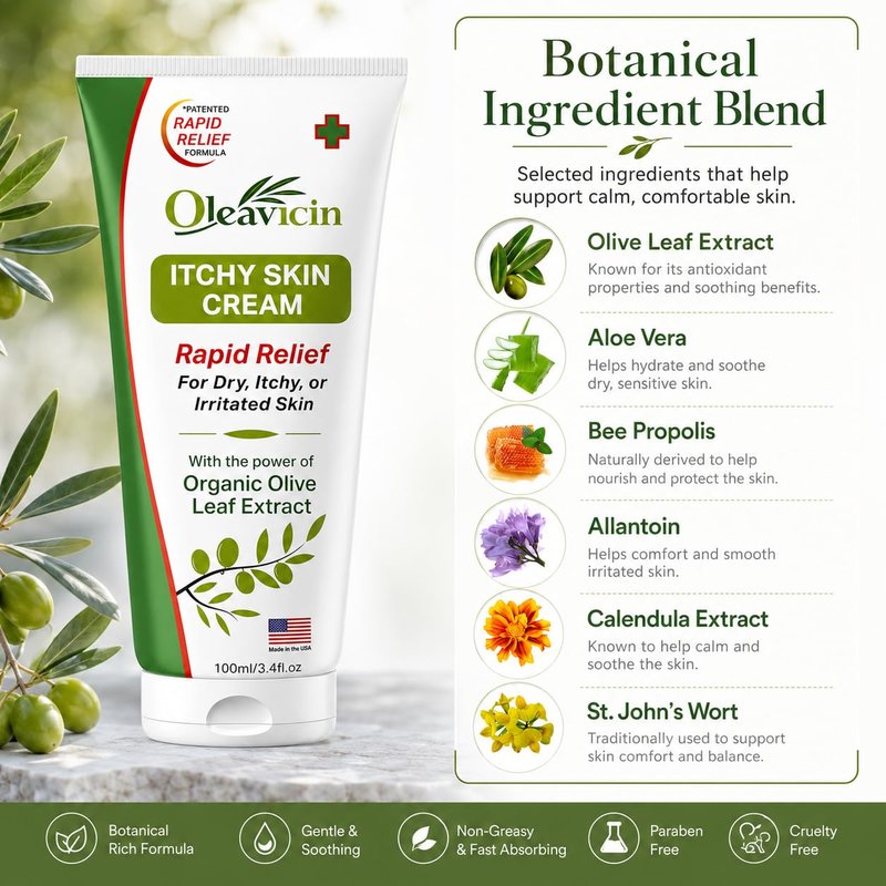 Oleavicin Extra Strength Anti-Itch Cream (2 Pack) for Dry, Itchy Skin Relief – Natural Fungal & Rash Treatment with Olive Leaf Extract – Fast-Acting, Long-Lasting Itch Relief
