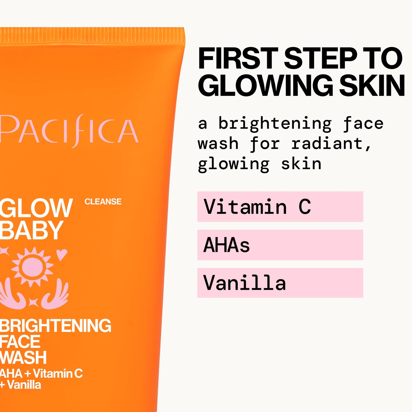 Pacifica Beauty Glow Baby VitaGlow Face Lotion and Brightening Face Wash Set, Skincare, Vitamin C and E, AHA, Exfoliator, Cleanser, Hydrating, Moisturizer, Vegan, 1.7 fl oz and 5 fl oz (Set of 2)