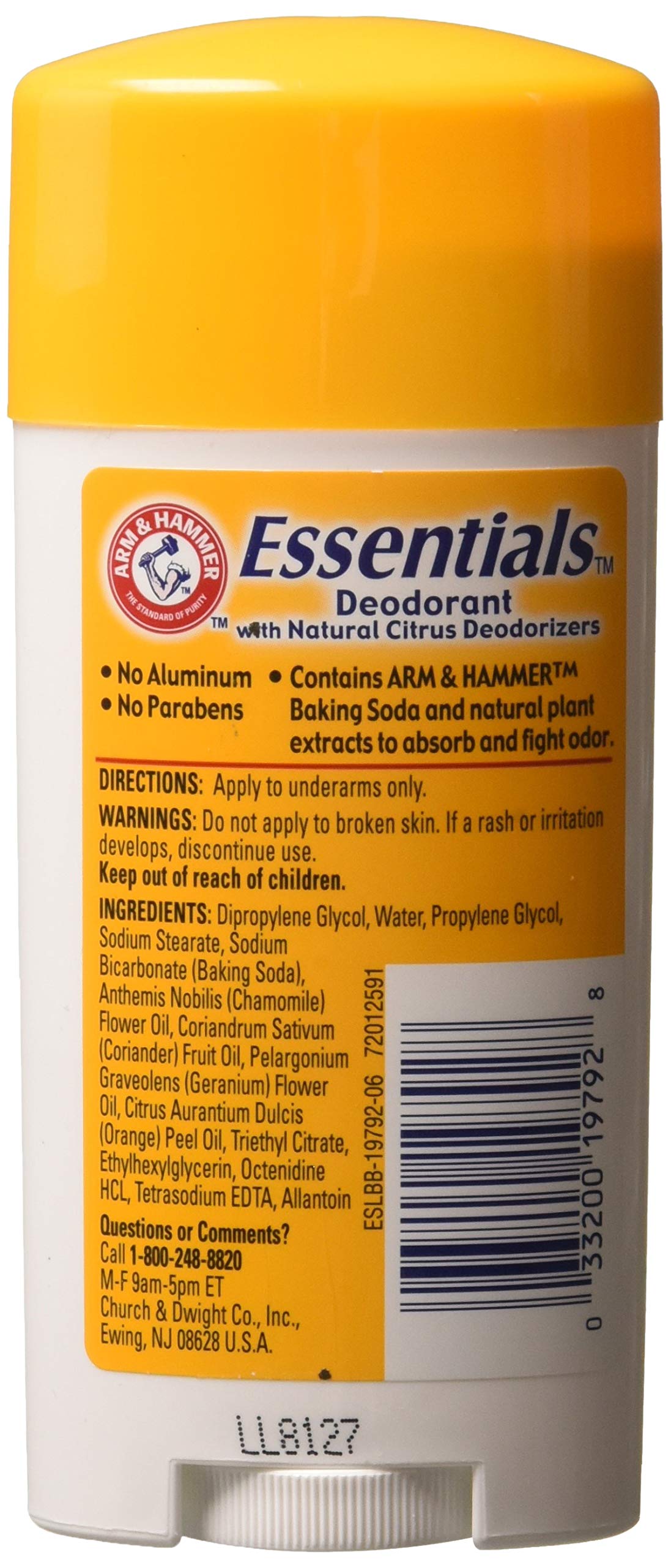 ARM & HAMMER Essentials Natural Deodorant Unscented 2.50 oz (Pack of 10)