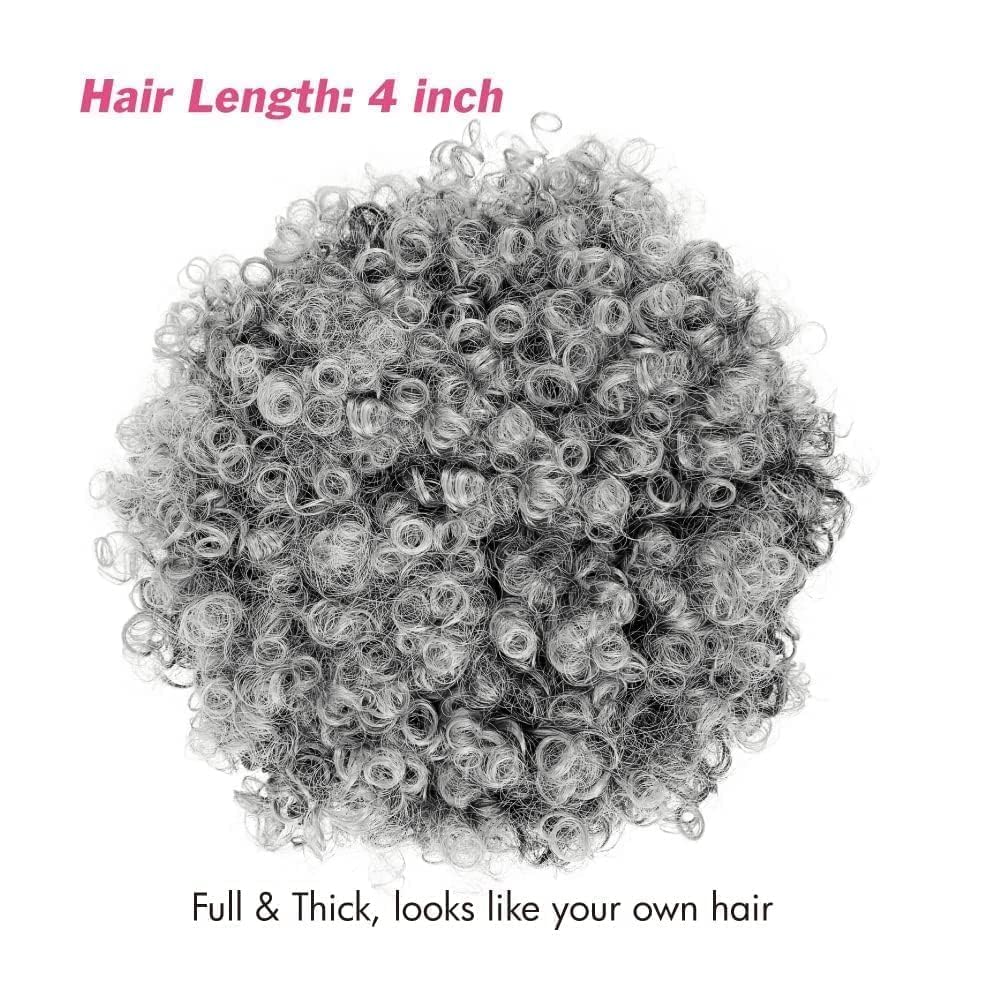 Allyreetress Salt and Pepper Headband Wig Short Curly Wigs with Headbands Attached for Black Women Synthitic Kinky Curly Afro Puff No Drawstring Wig Headwrap Hairstyles With 2 Clips(T1B/Grey)