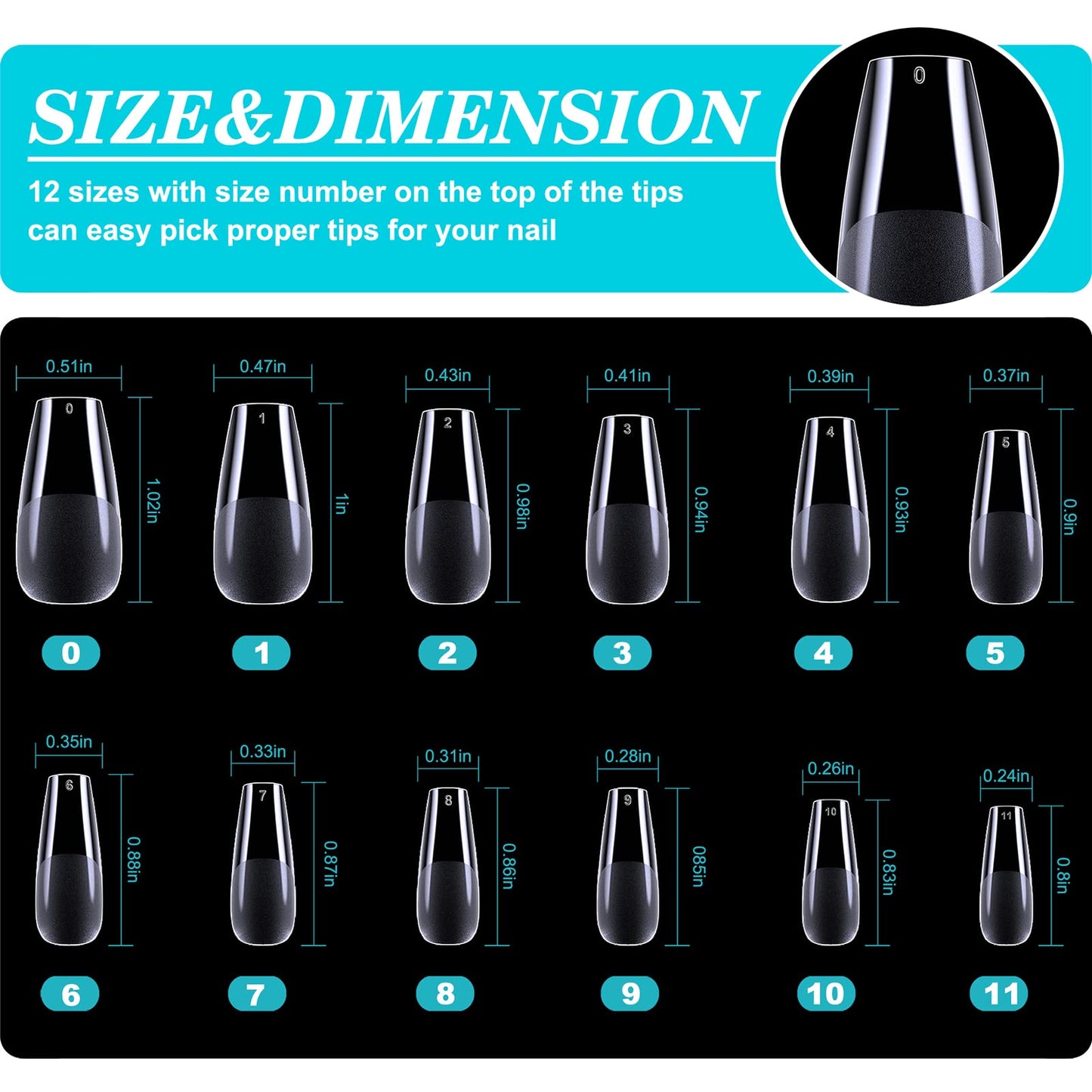 HIOTIOL Medium Coffin Nail Tips, 552pcs Pre-Shape Fake Nails Half Matte Full Cover Acrylic Gel Nail Tips Clear Medium Coffin Press On Nails Home DIY Extension 12 Sizes