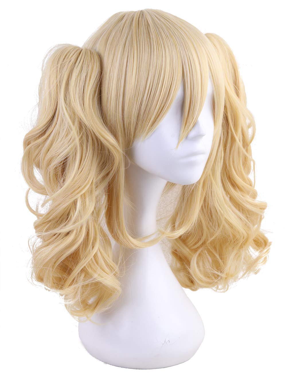 morvally Short Straight Blonde Bob Wig with Two Jaw Claws Ponytail Hair for Cosplay Costume Halloween Wigs