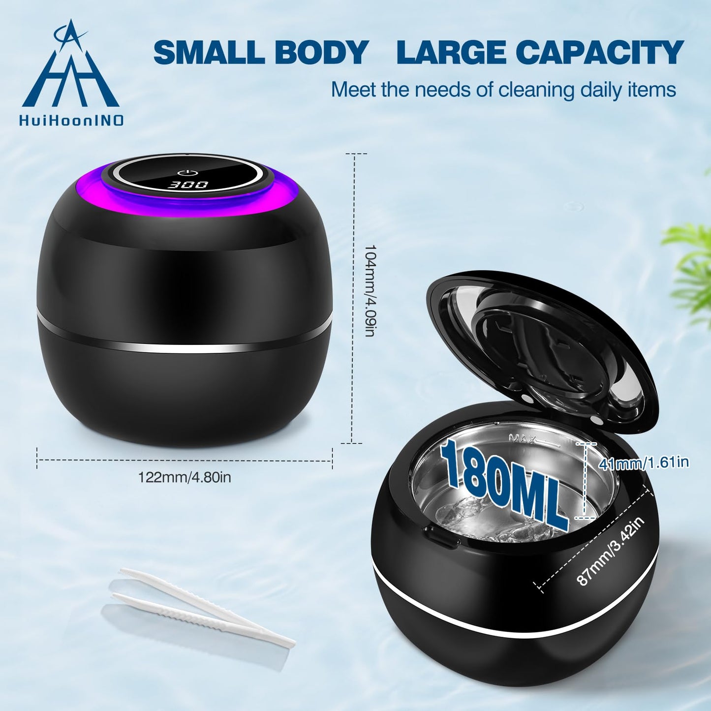 Ultrasonic Retainer Cleaner Machine - Professional 42KHz Dental Cleaning Pod for Dentures, Aligners, Night Guards & Jewelry - 180ml Sonic Cleaner