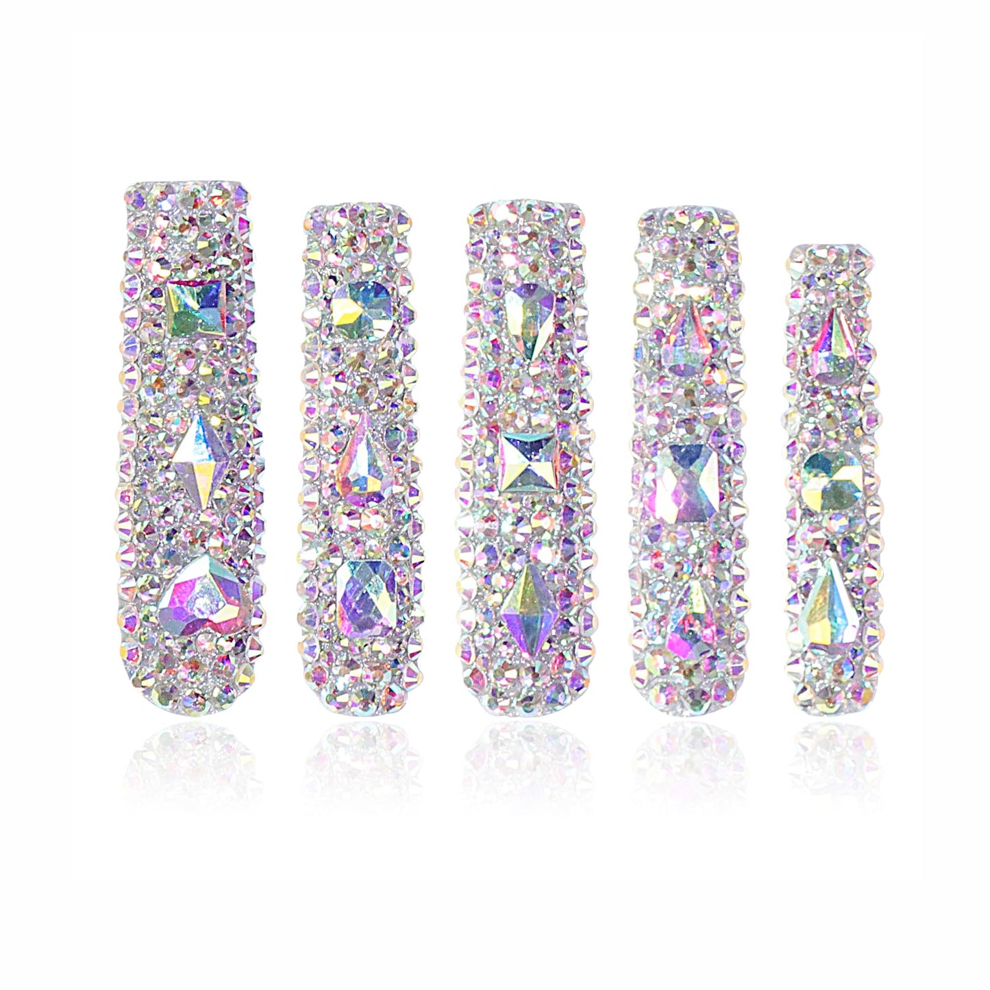 LOVFUL Press on Nails Eternal Stunning | Handmade with Full Covered Crystals | Reusable Fake Nails | Square Long 2.2 in | H46-M