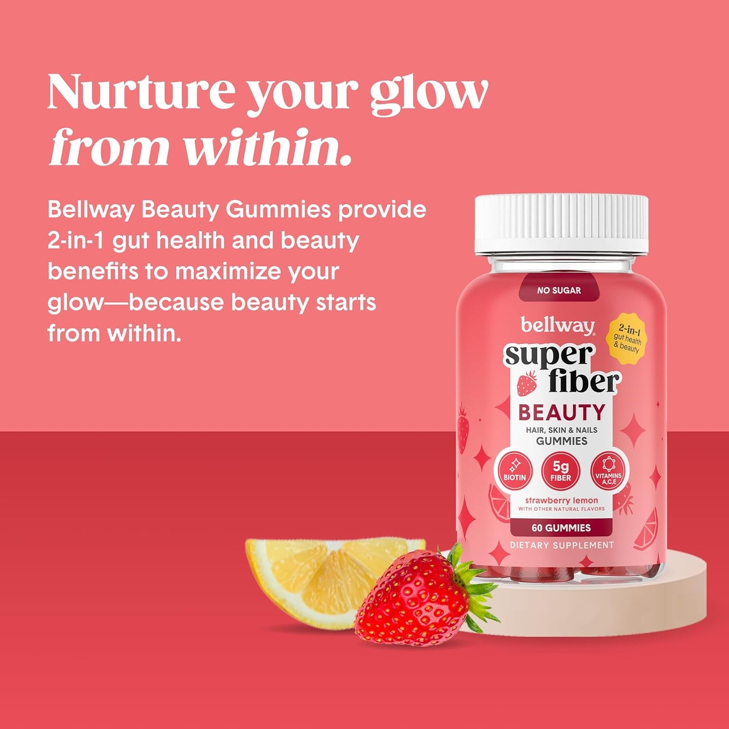 Super Fiber Gummies - Sugar-Free Beauty Supplement with Biotin & Vitamins A, C, E | Supports Digestive Health & Skin - 60 Count