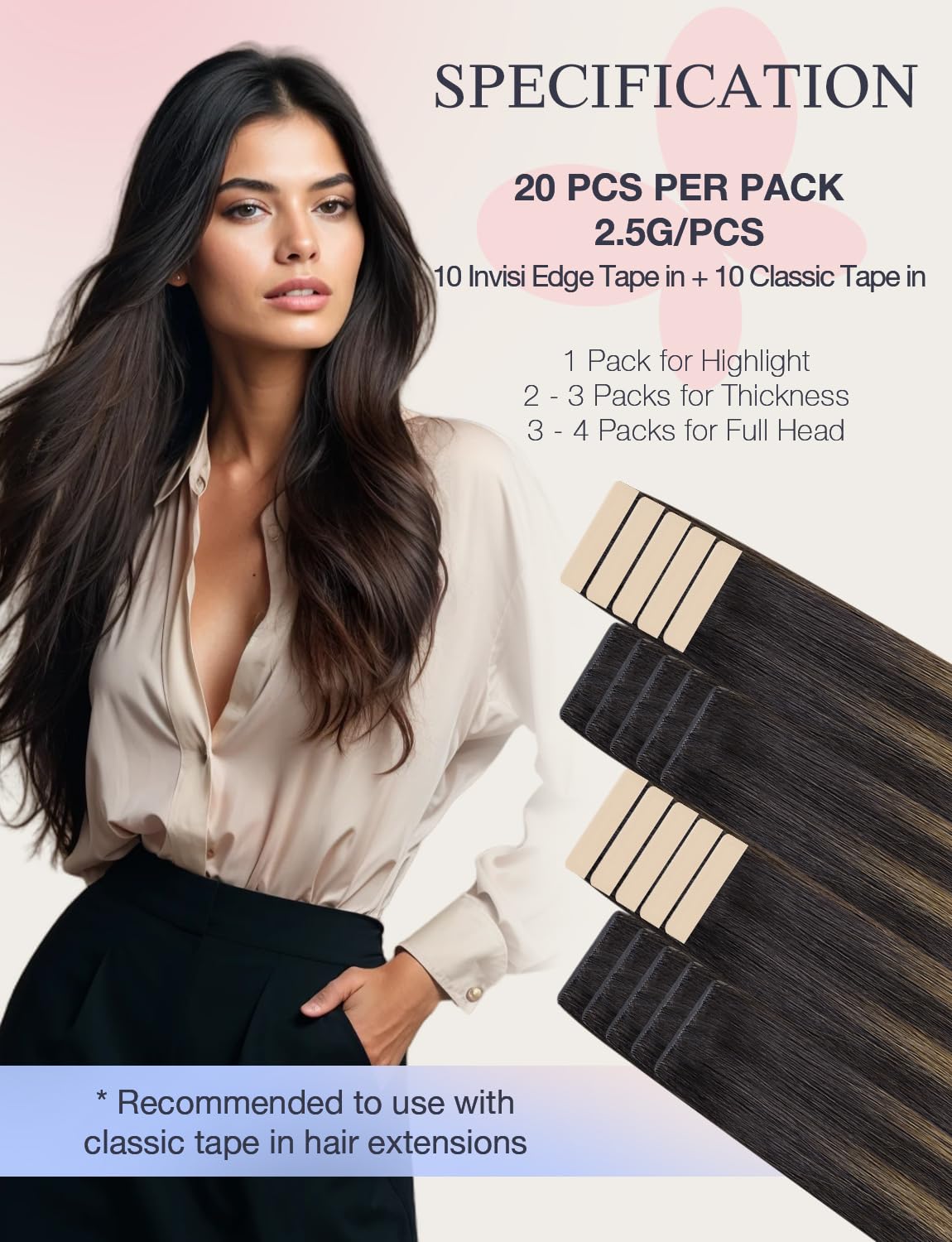 DOORES Injected Seamless Tape in Hair Extensions Human Hair Invisi Edge, Dark Brown to Chestnut Brown 10 Injection Tape-ins with 10 Classic Tape-ins 50g 16 Inch, Tape in Extensions