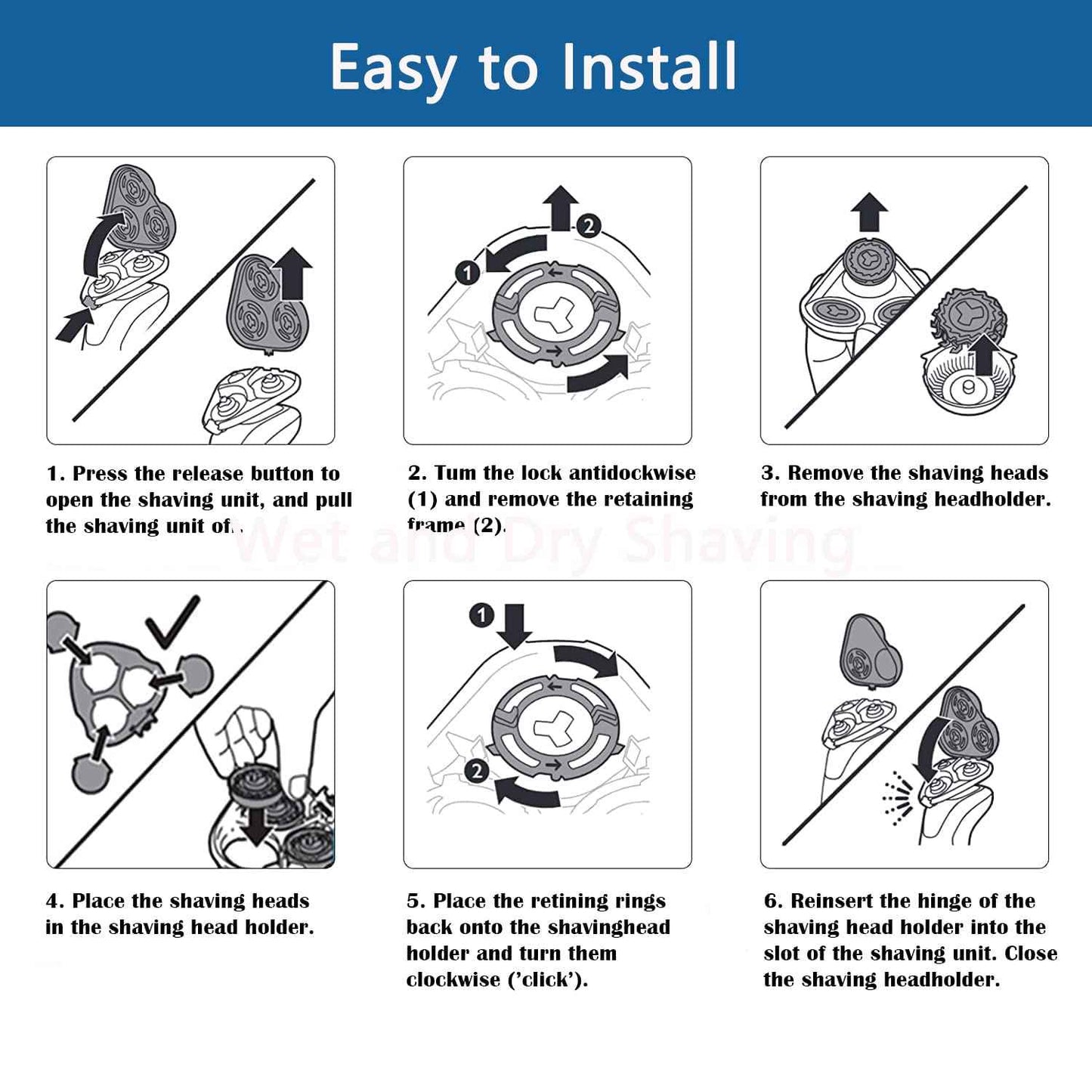 Gleway Sh50/52 Replacement Heads Compatible with Norelco Series 5000 Electric Shavers, New Upgrade Razor Replacement Blades Fit for Series 5000 S5xxx, PT8xx, PT7xx, AT8xx, AT7xx, 6Pack