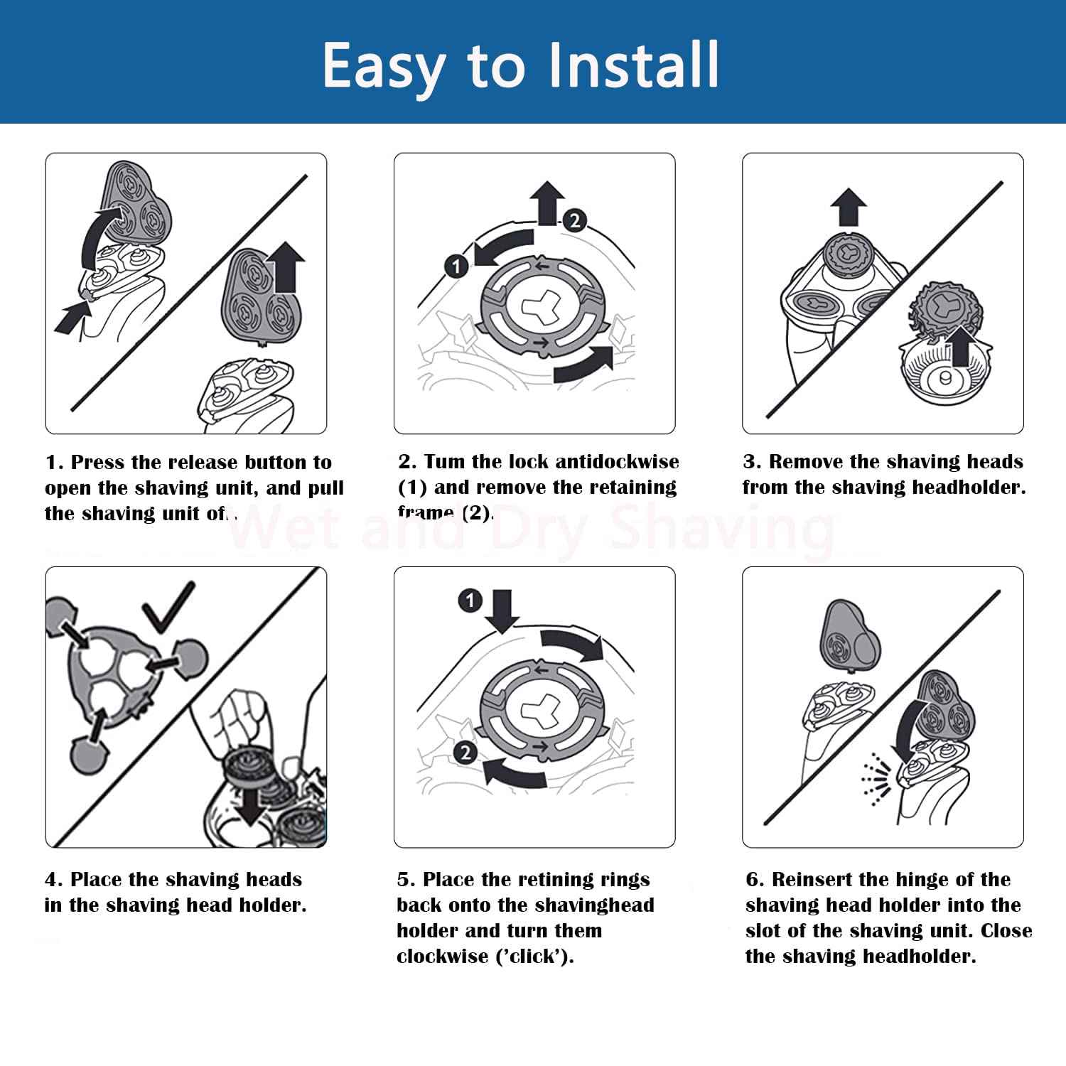 Gleway Sh50/52 Replacement Heads Compatible with Norelco Series 5000 Electric Shavers, New Upgrade Razor Replacement Blades Fit for Series 5000 S5xxx, PT8xx, PT7xx, AT8xx, AT7xx, 6Pack