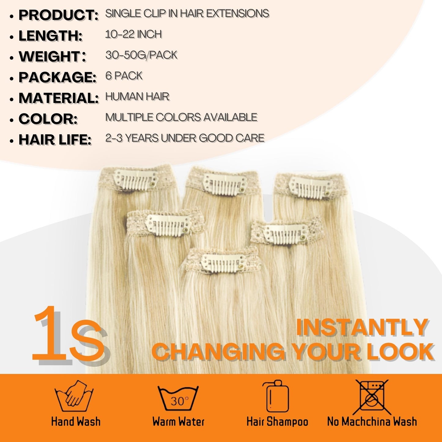 Single Clip In Hair Extensions Real Human Hair, Short Hair Extensions Clip Ins, Remy Balayage Highlight Seamless Hairpieces for Women 6 Pcs 14 Inch 36g Medium Brown Mixed Honey Blonde